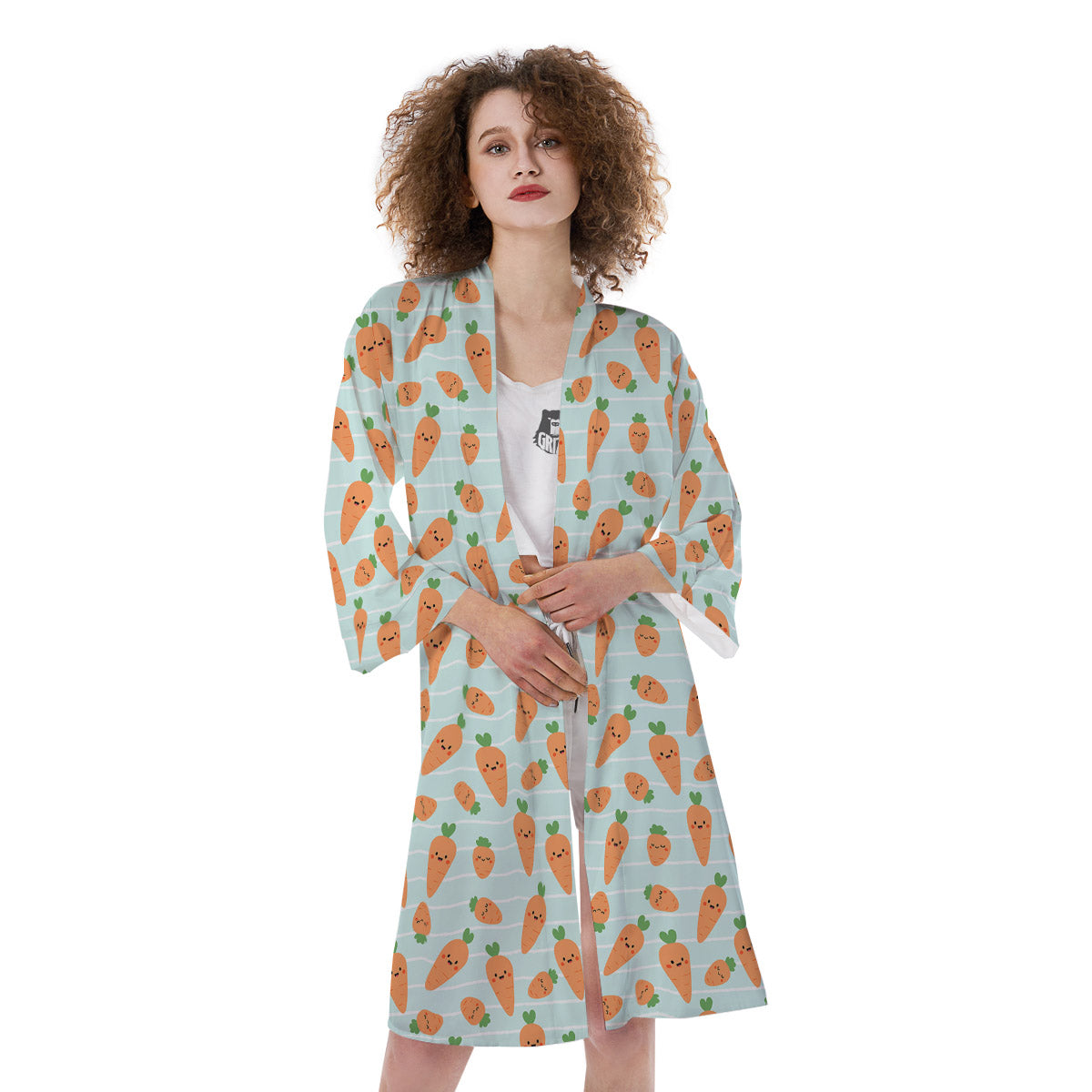 Carrot Cute Print Pattern Kimono-grizzshop
