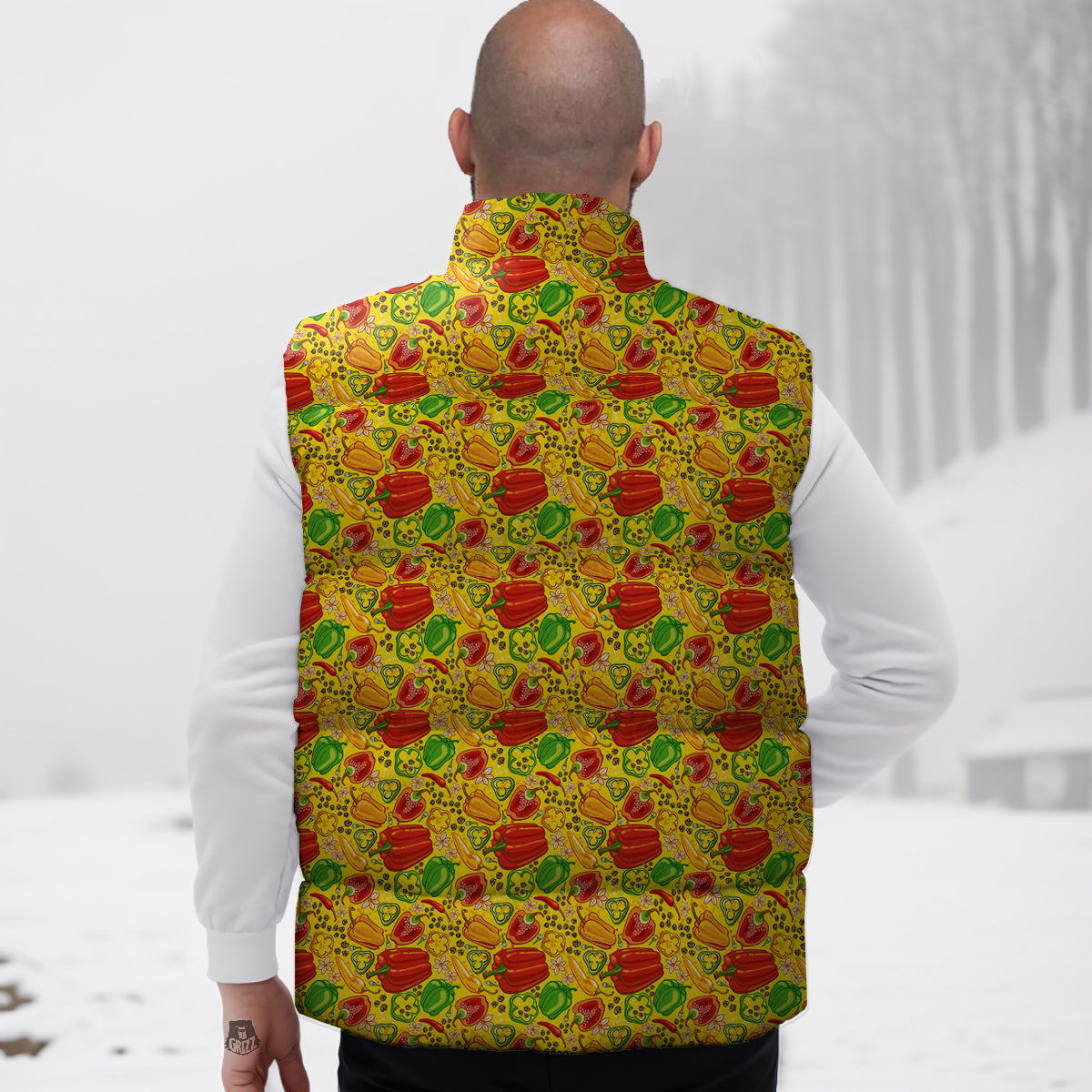 Carrot Face Pattern Print Down Vest-grizzshop