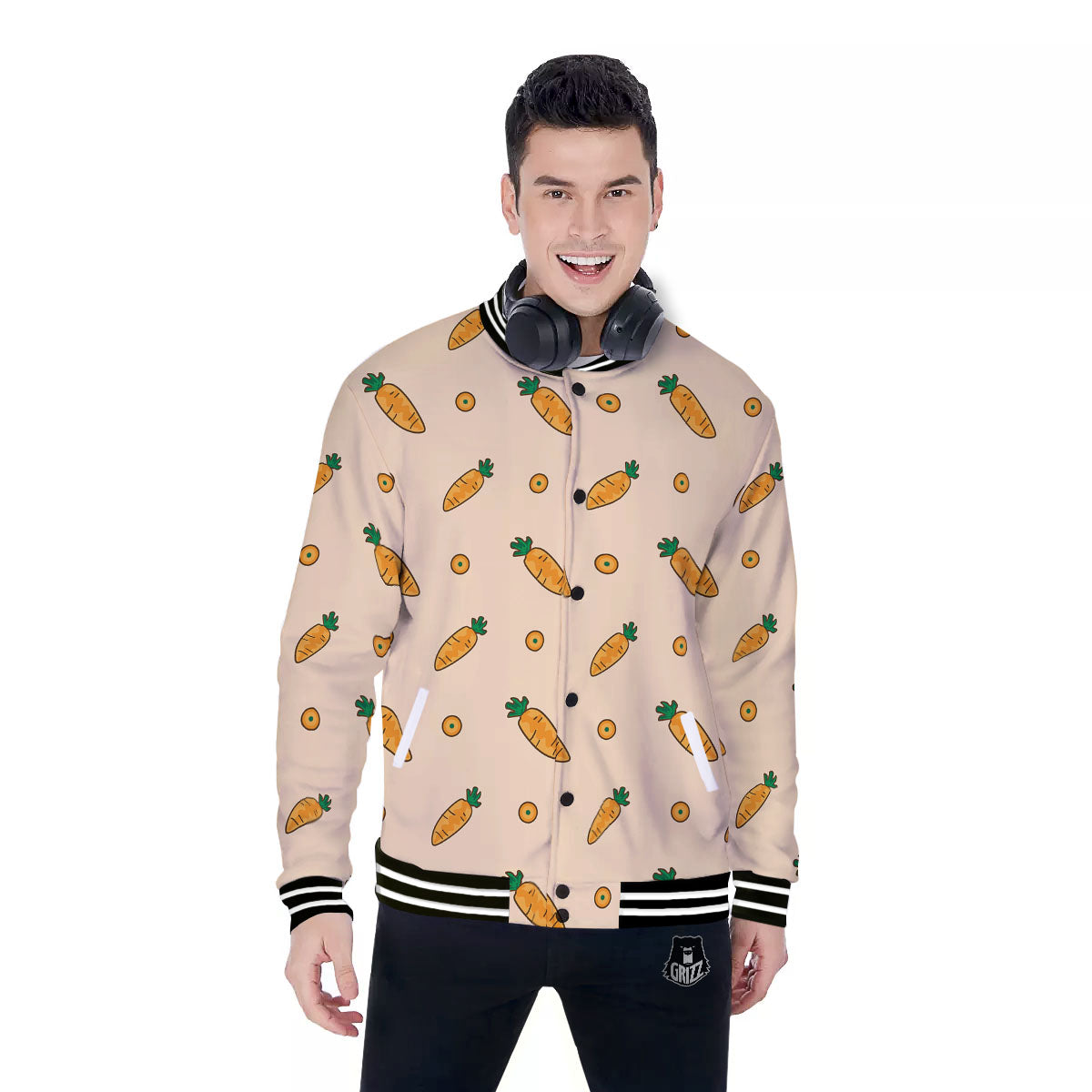 Carrot Little Print Pattern Baseball Jacket-grizzshop