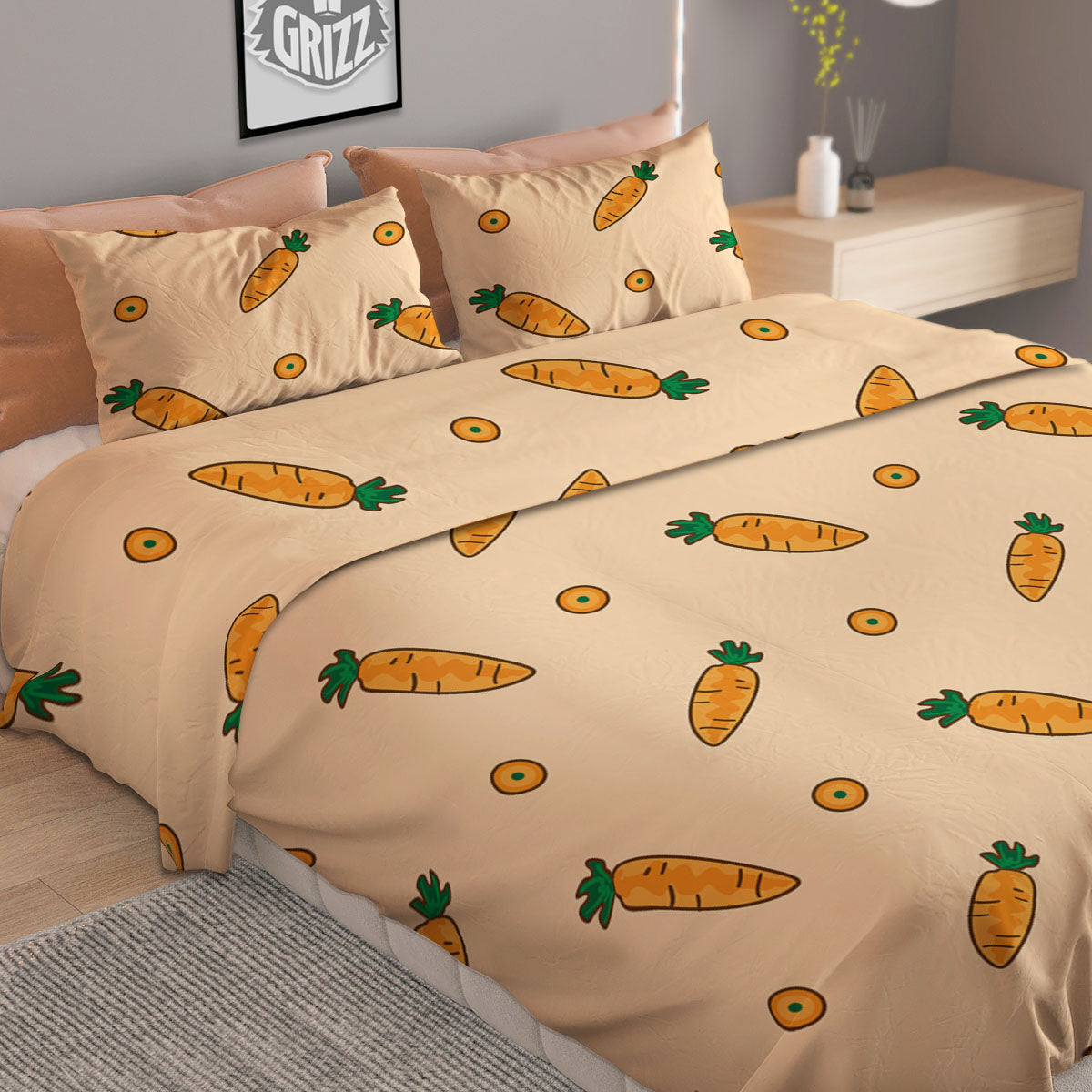 Carrot Little Print Pattern Duvet Cover Bedding Set