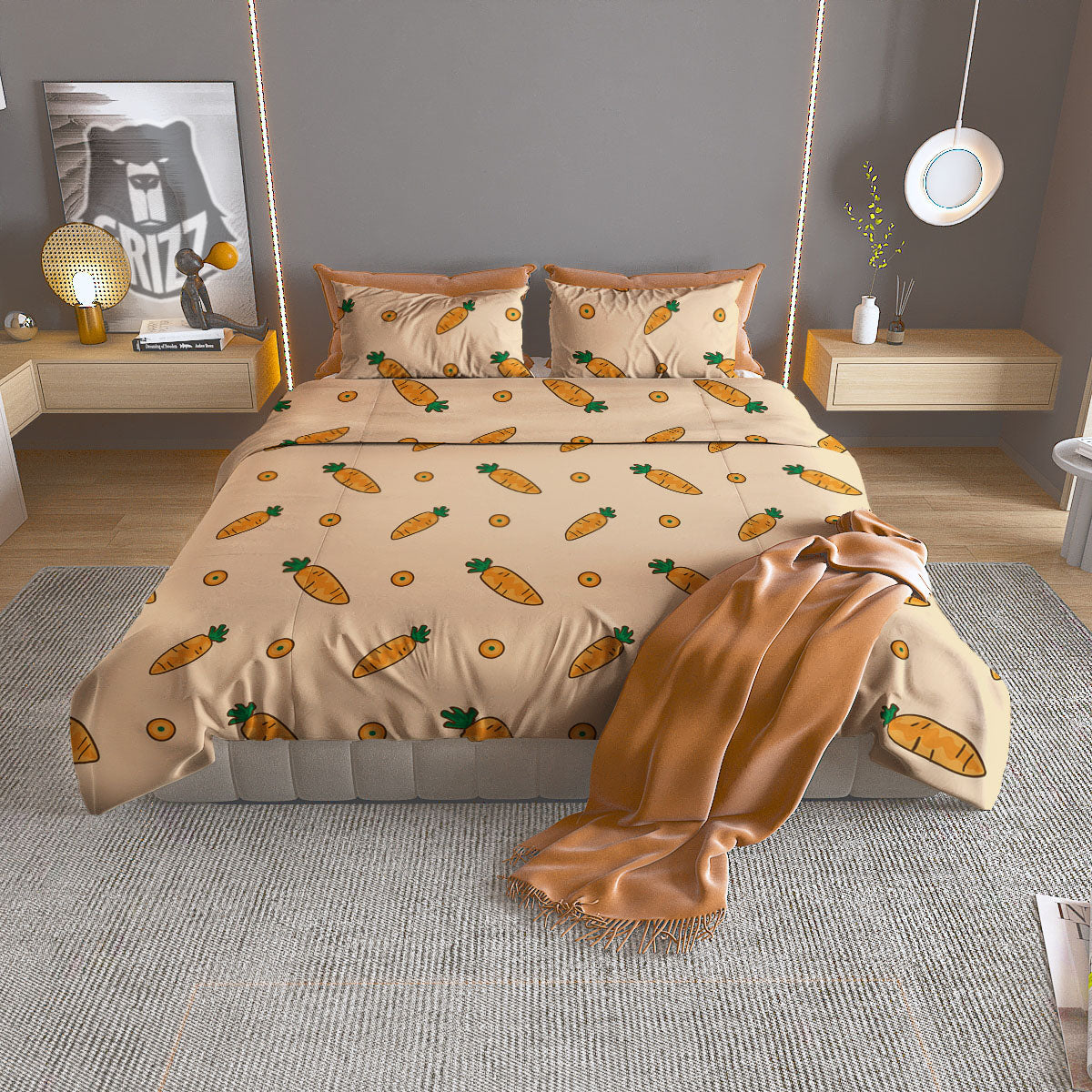 Carrot Little Print Pattern Duvet Cover Bedding Set