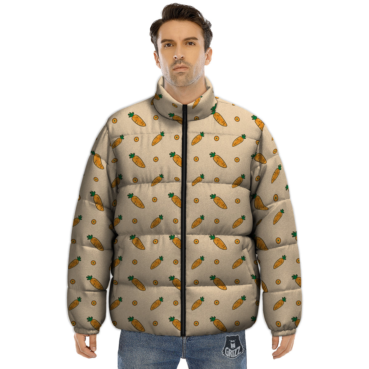 Carrot Little Print Pattern Puffer Jacket-grizzshop