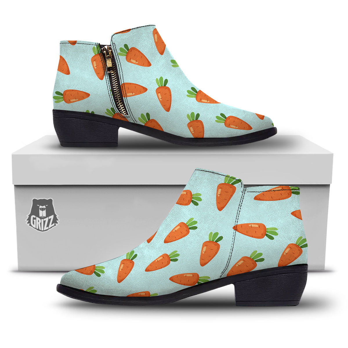 Carrot Print Pattern Ankle Boots-grizzshop