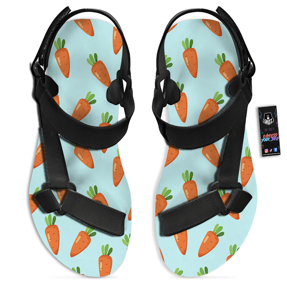 Carrot Print Pattern Black Open Toe Sandals-grizzshop