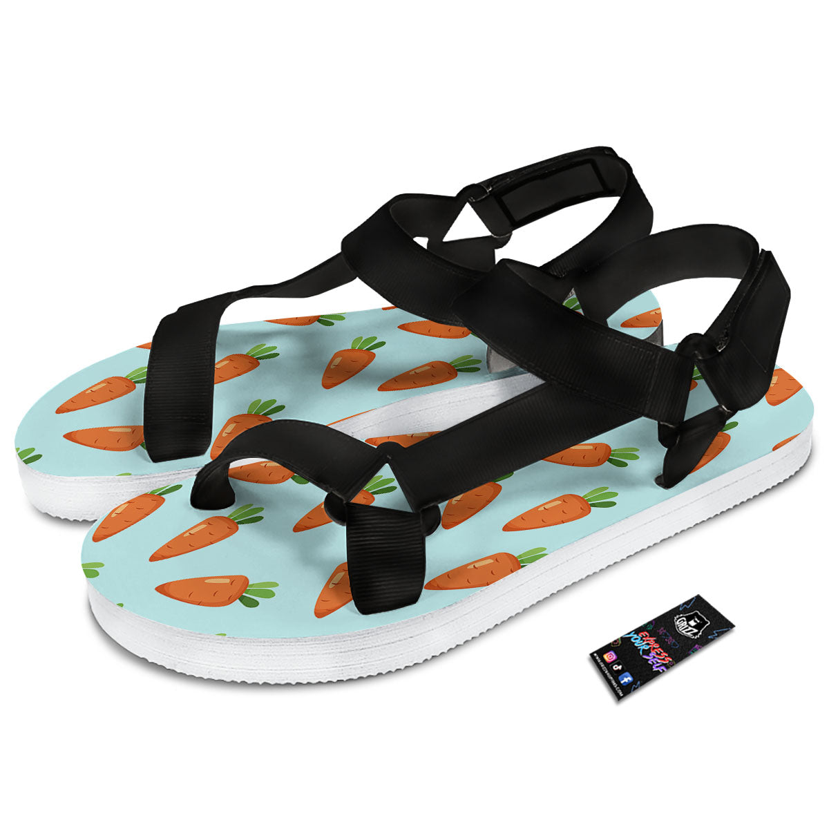 Carrot Print Pattern Black Open Toe Sandals-grizzshop