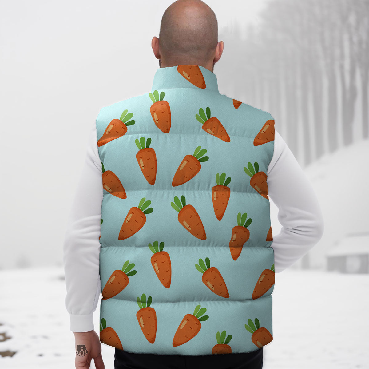 Carrot Print Pattern Down Vest-grizzshop