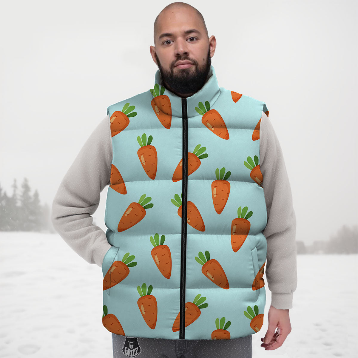 Carrot Print Pattern Down Vest-grizzshop