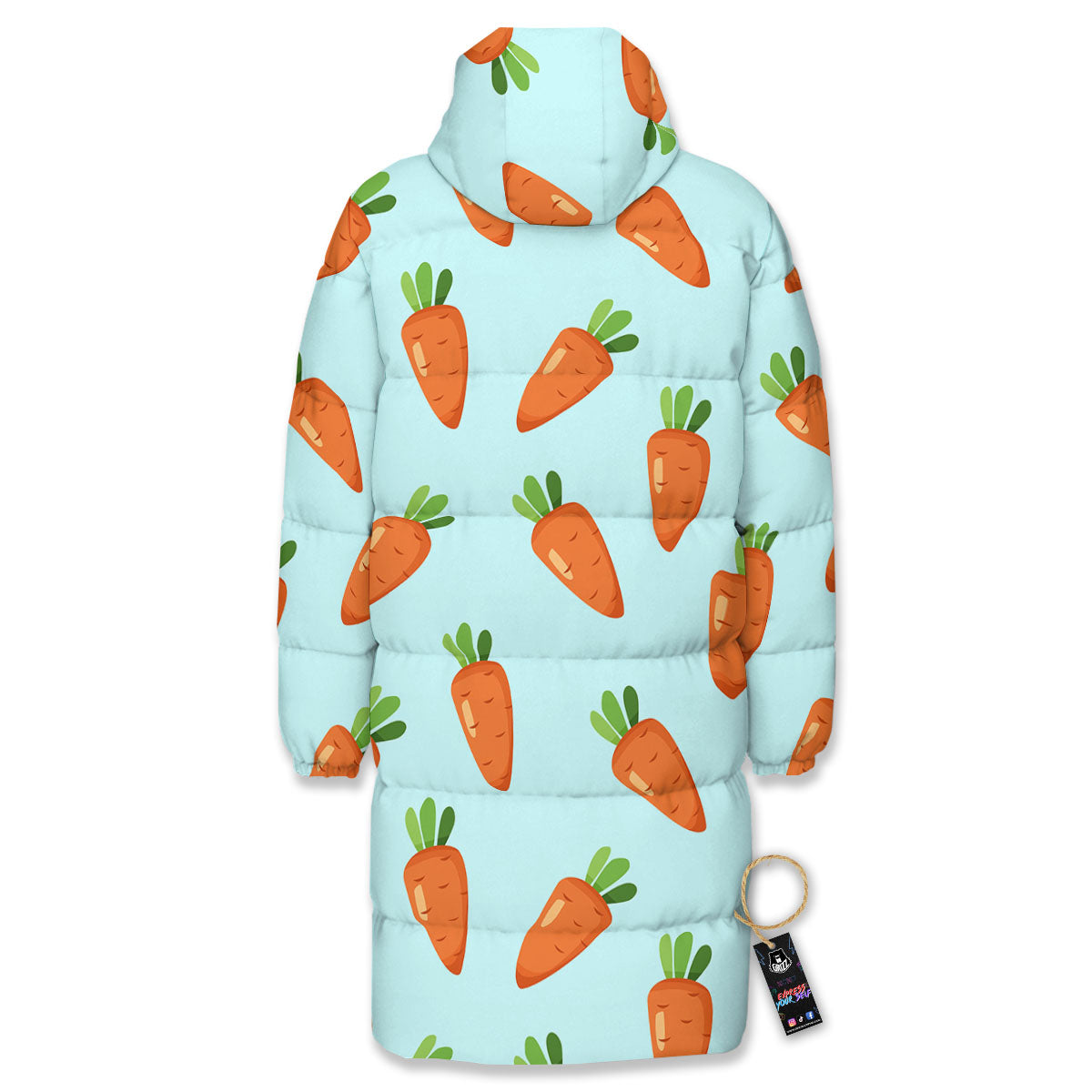 Carrot Print Pattern Long Down Jacket-grizzshop