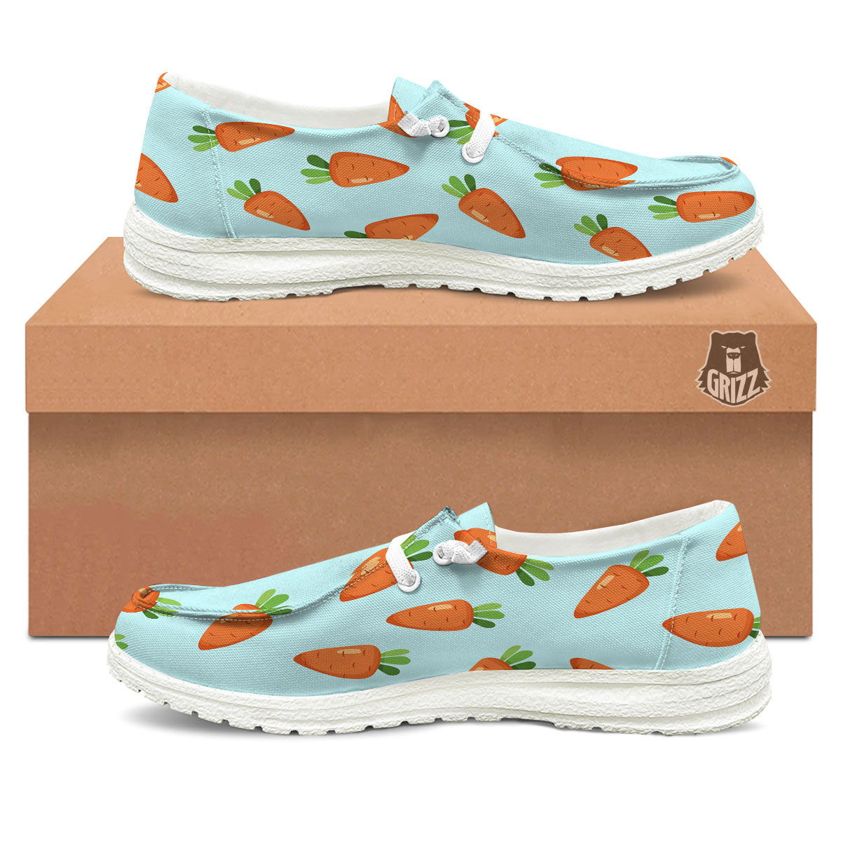 Carrot Print Pattern White Loafers-grizzshop