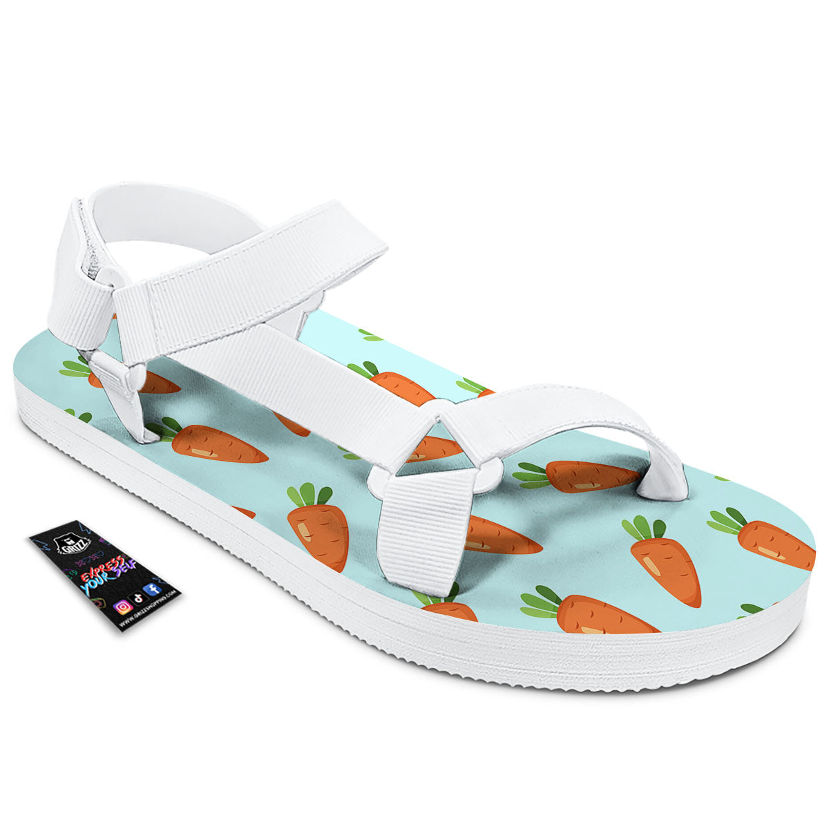 Carrot Print Pattern White Open Toe Sandals-grizzshop