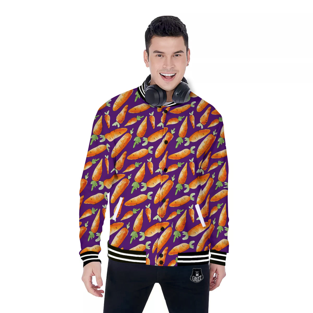 Carrot Watercolor Print Pattern Baseball Jacket-grizzshop