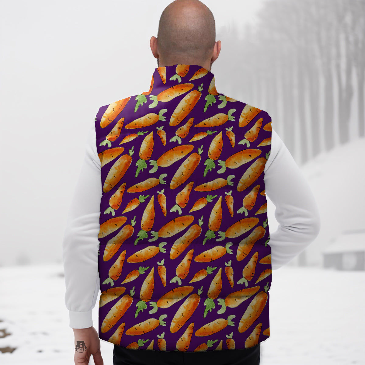 Carrot Watercolor Print Pattern Down Vest