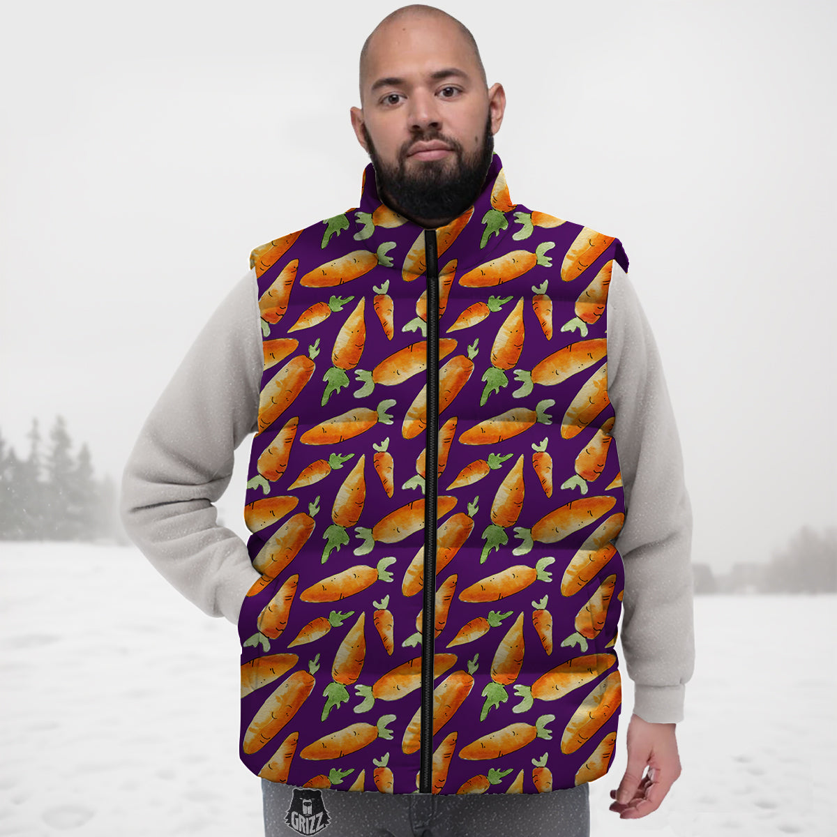 Carrot Watercolor Print Pattern Down Vest