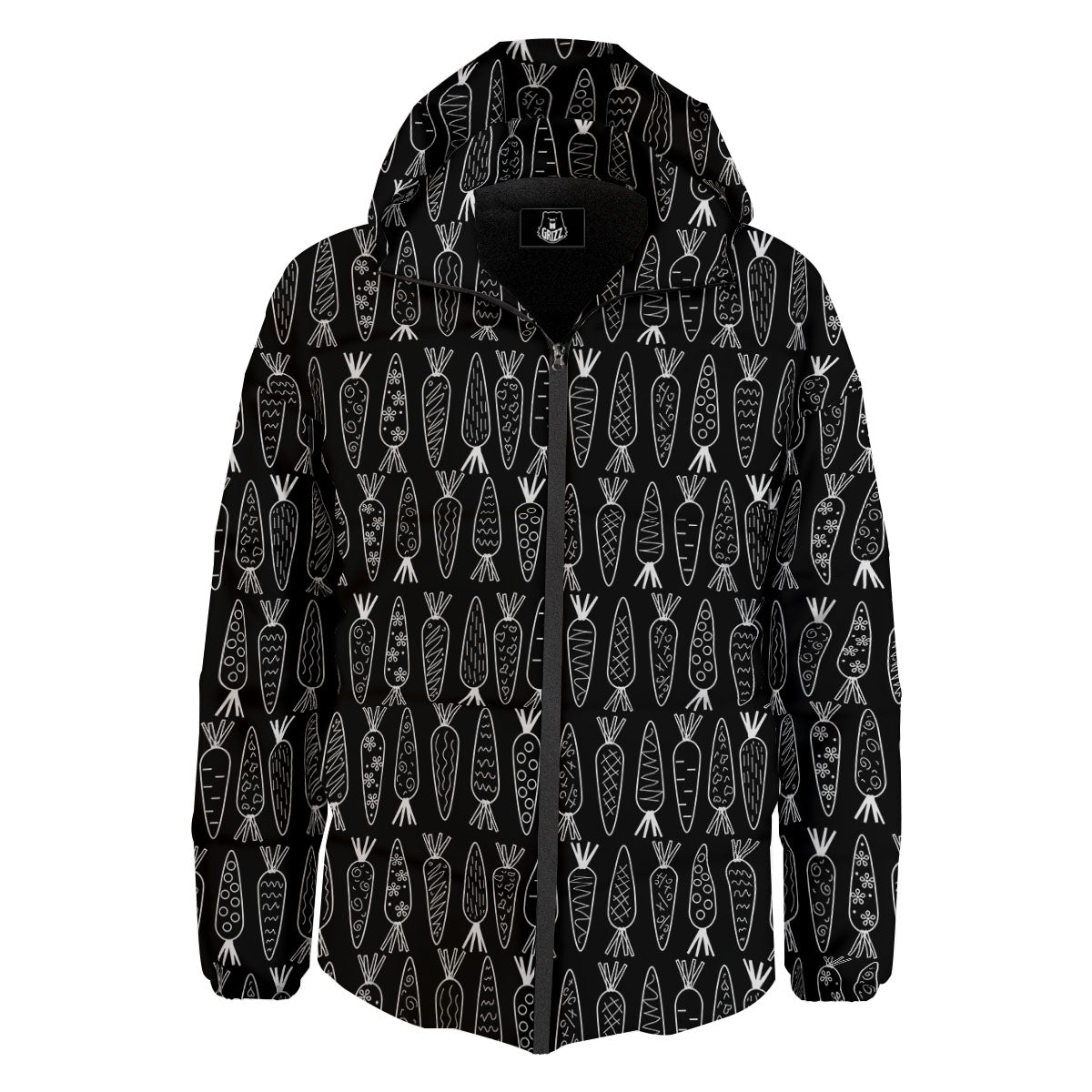 Carrot White And Black Print Pattern Down Jacket-grizzshop