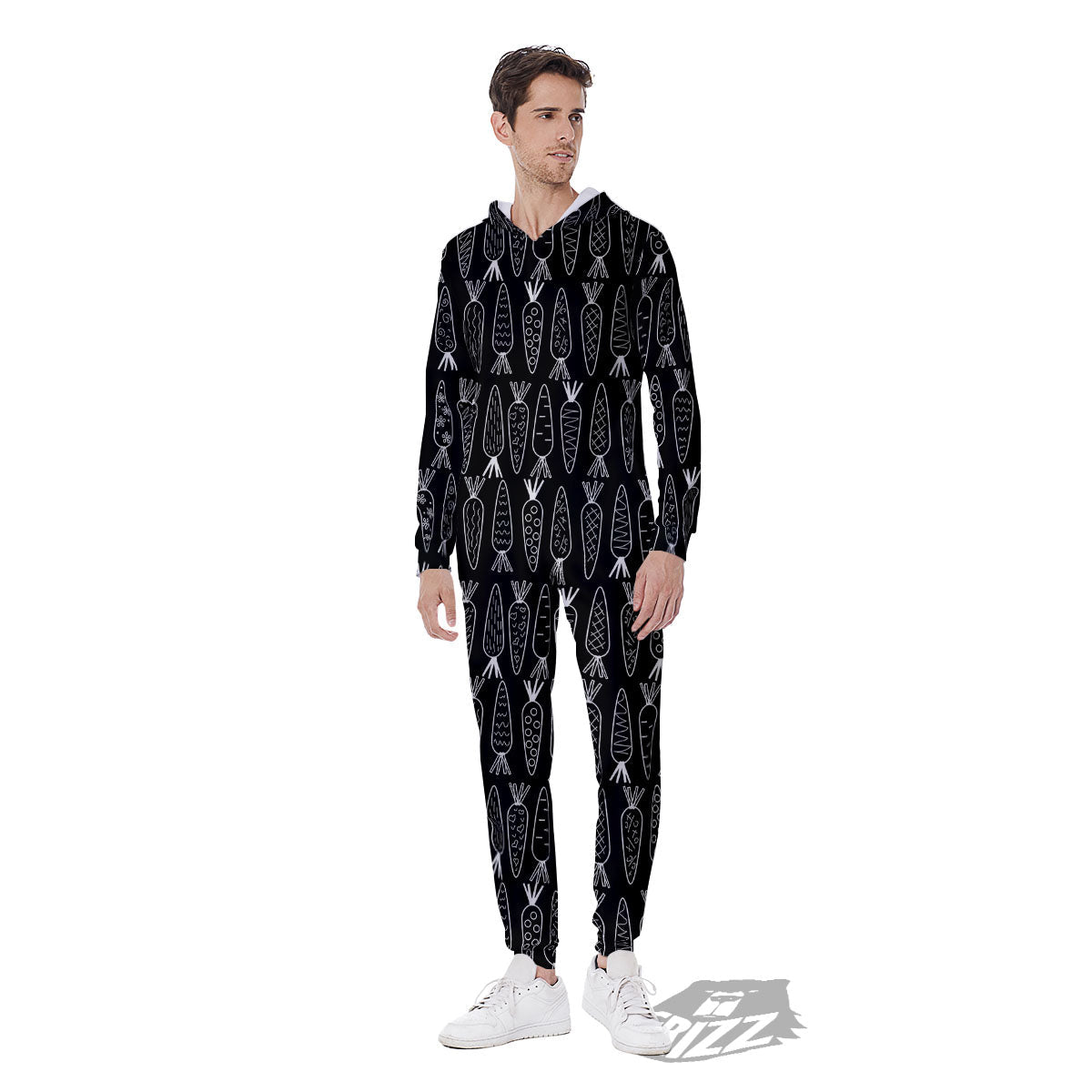 Carrot White And Black Print Pattern Men's Jumpsuit-grizzshop