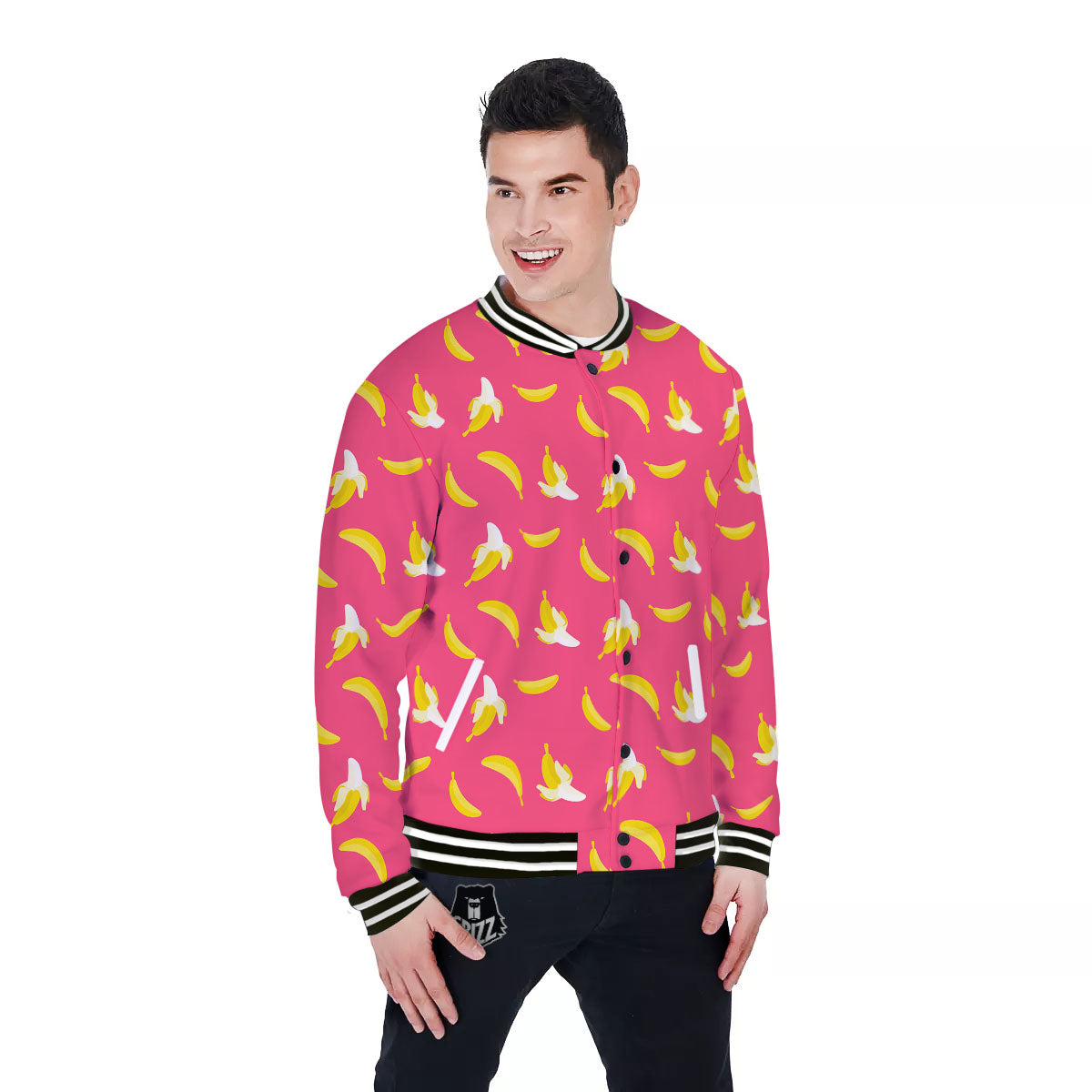 Cartoon Banana Pink Print Pattern Baseball Jacket-grizzshop