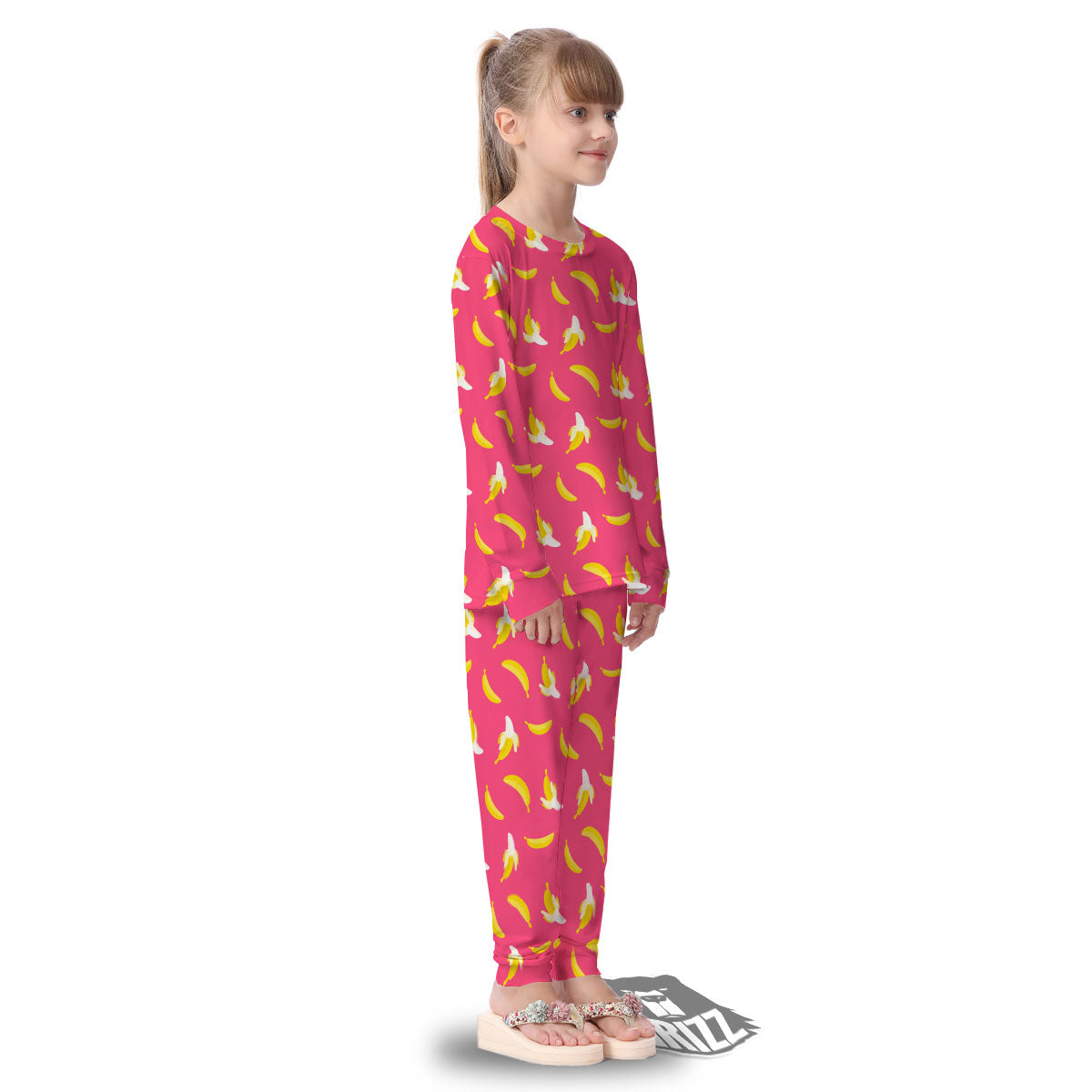 Cartoon Banana Pink Print Pattern Kid's Pajamas-grizzshop