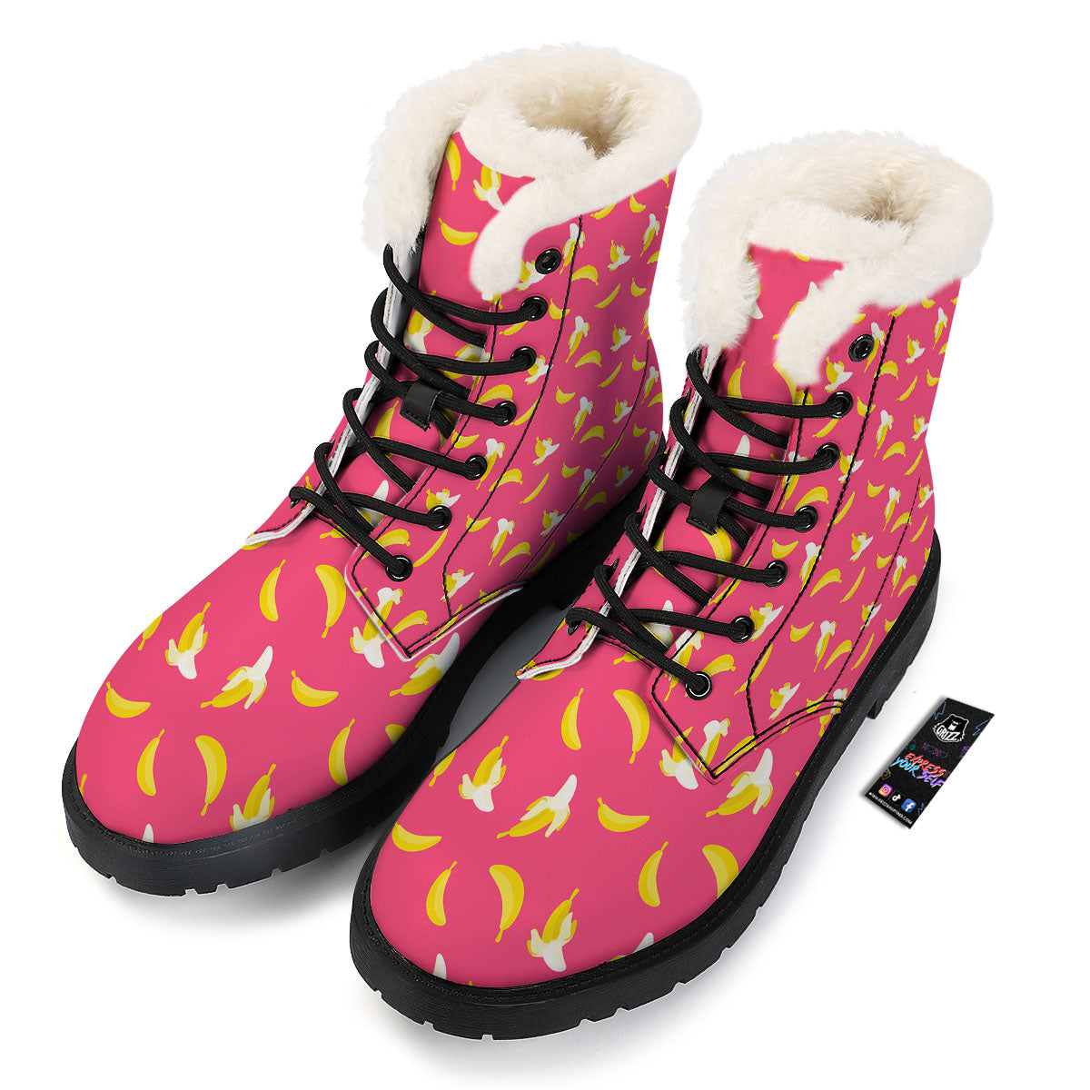 Cartoon Banana Pink Print Pattern Winter Boots-grizzshop