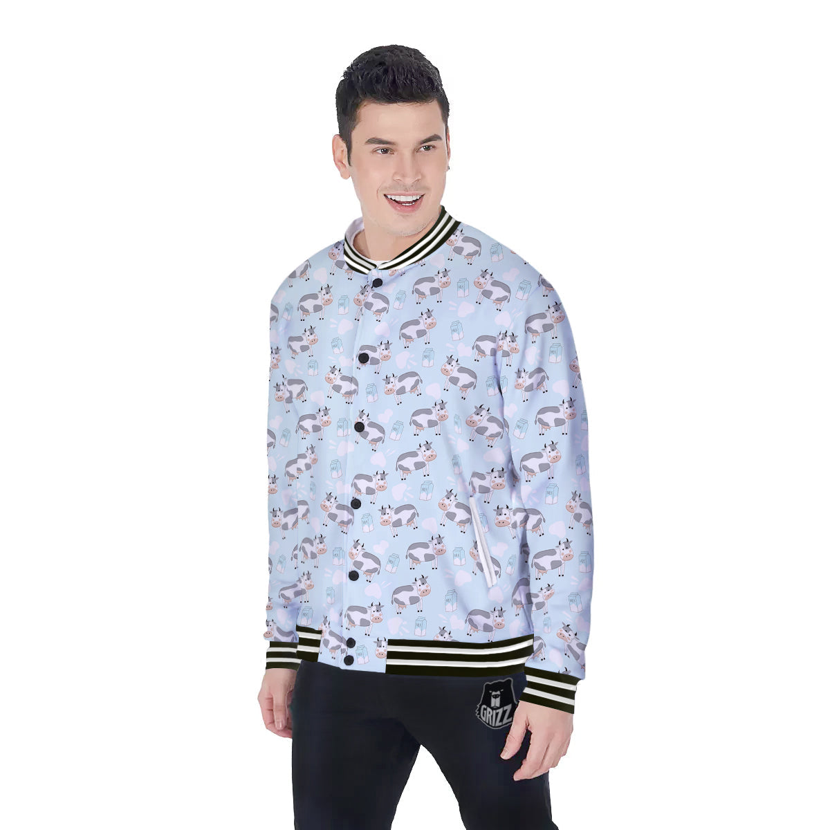 Cartoon Cows Milk Print Pattern Baseball Jacket-grizzshop
