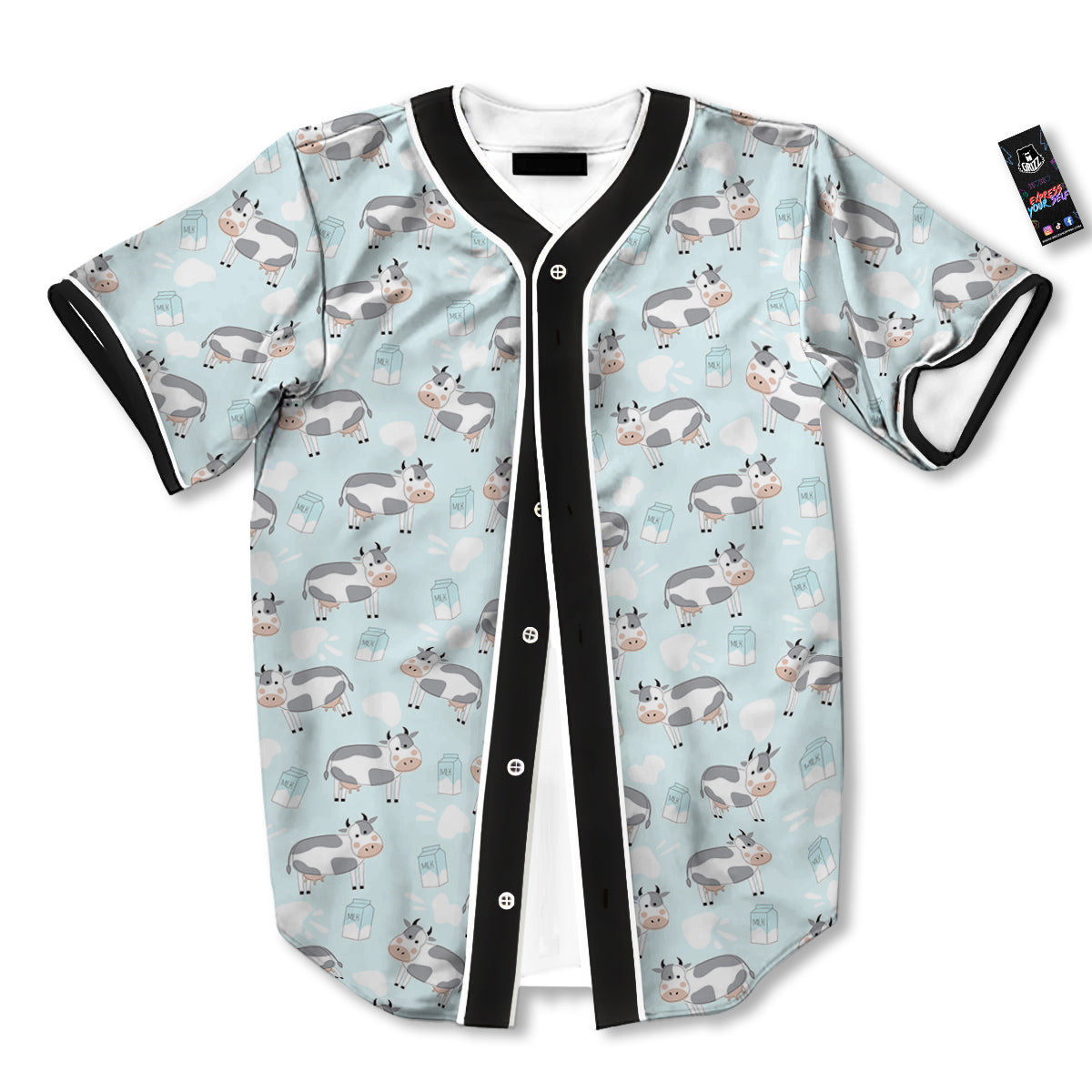 Cartoon Cows Milk Print Pattern Baseball Jersey-grizzshop