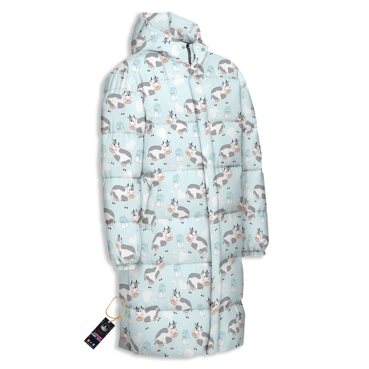 Cartoon Cows Milk Print Pattern Long Down Jacket-grizzshop