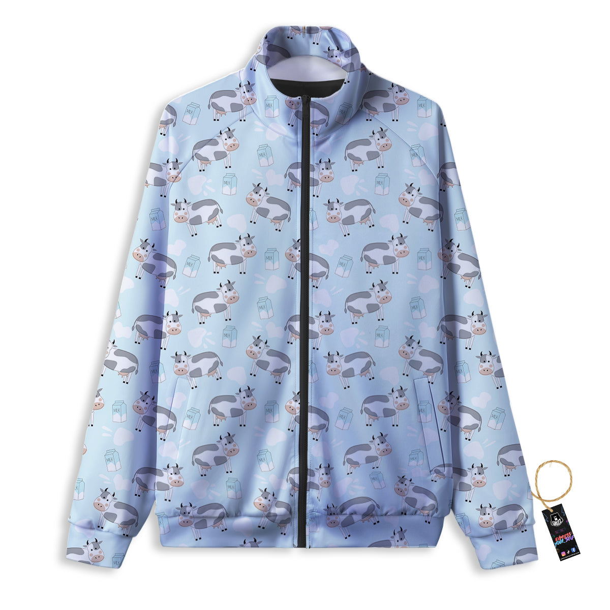 Cartoon Cows Milk Print Pattern Track Jacket-grizzshop