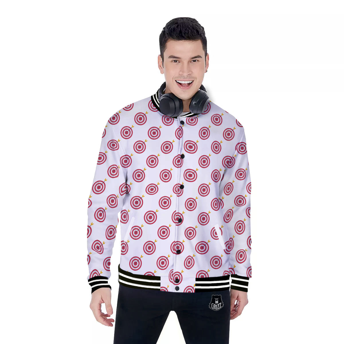 Cartoon Dartboard Print Pattern Baseball Jacket-grizzshop