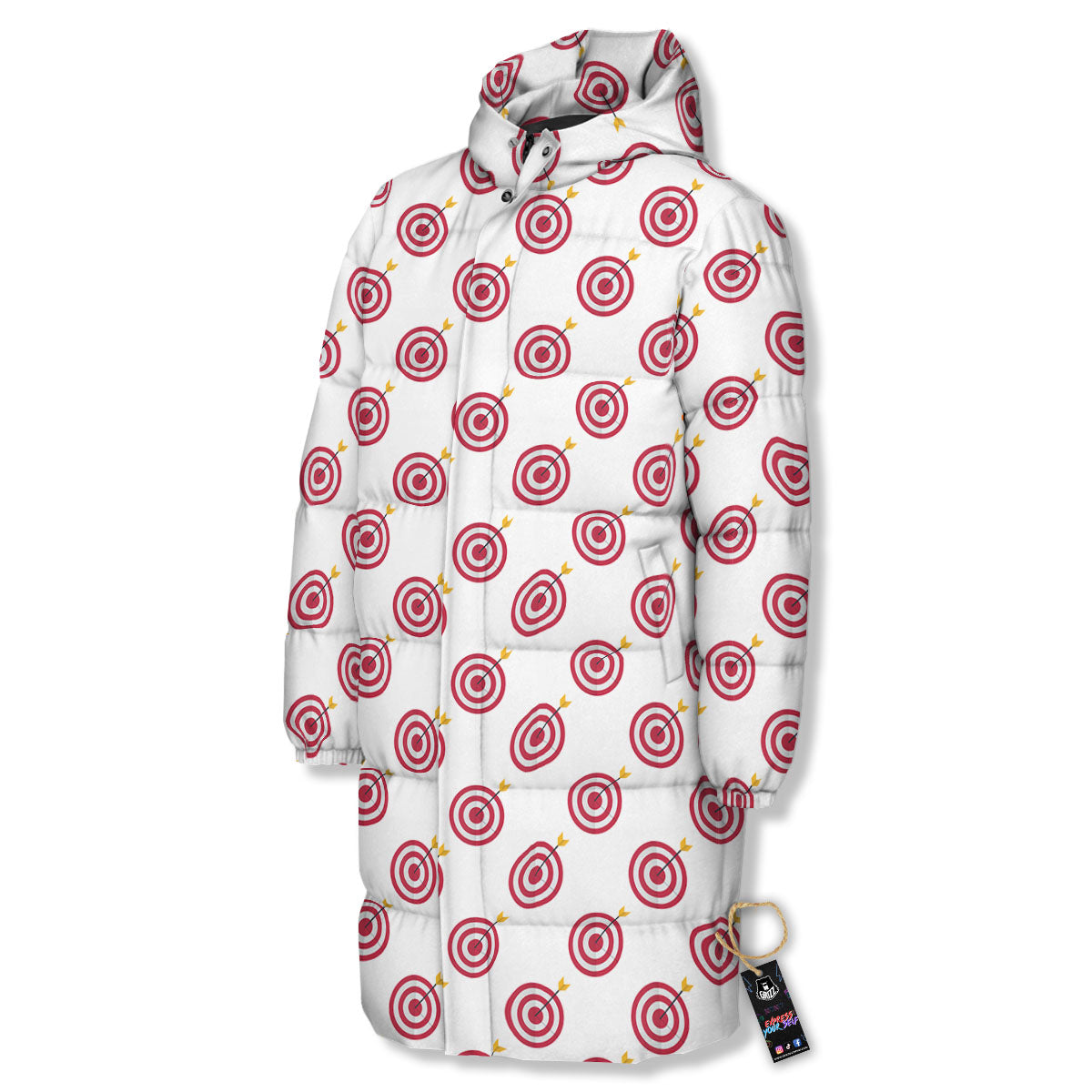 Cartoon Dartboard Print Pattern Long Down Jacket-grizzshop