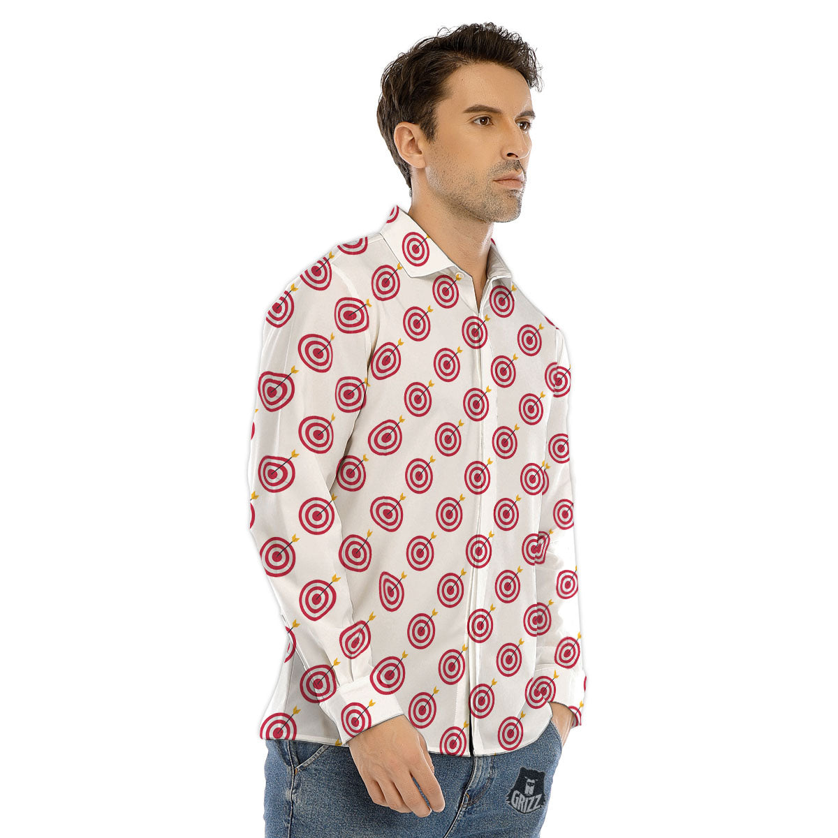 Cartoon Dartboard Print Pattern Men's Dress Shirts-grizzshop