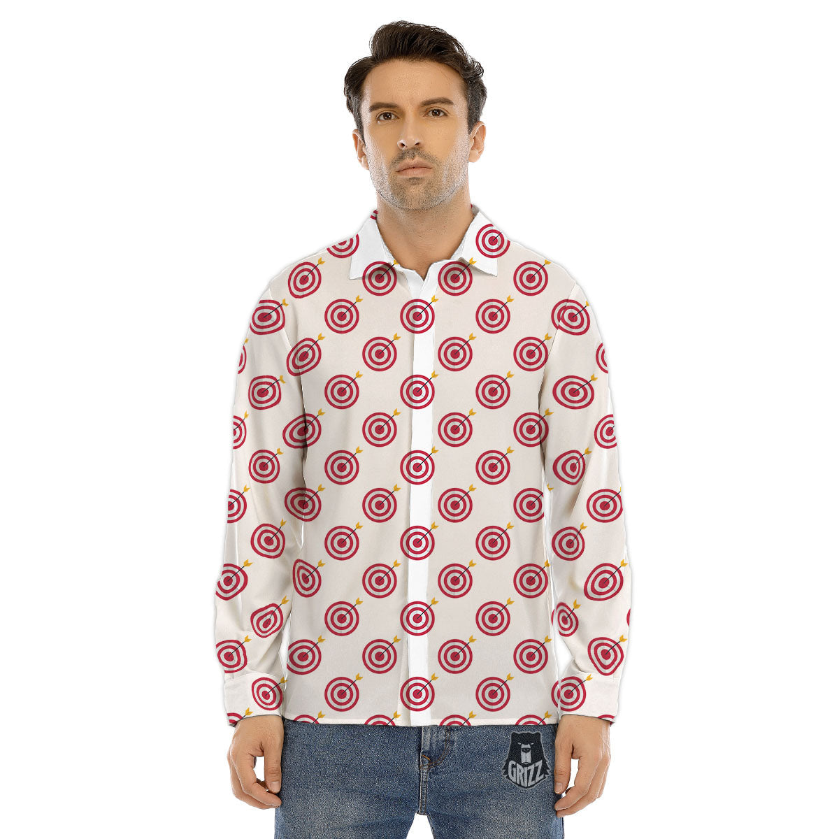 Cartoon Dartboard Print Pattern Men's Dress Shirts-grizzshop