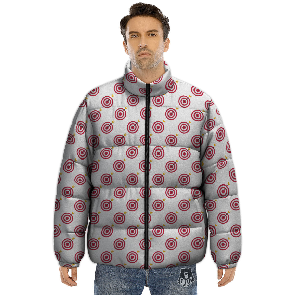 Cartoon Dartboard Print Pattern Puffer Jacket-grizzshop