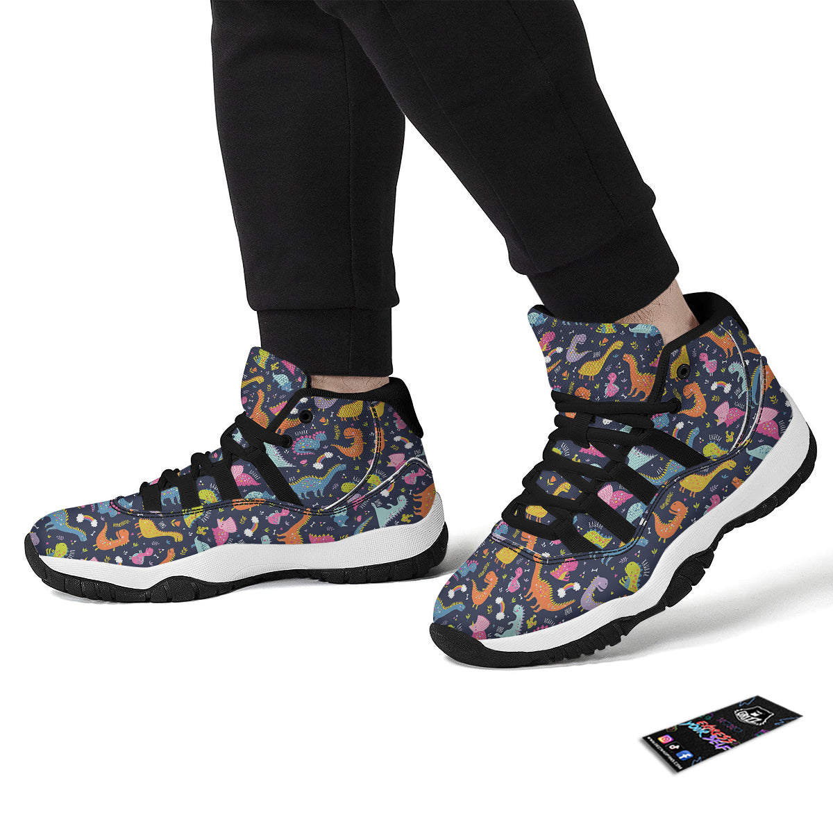 Cartoon Dino Dinosaur Pattern Print Black Bball Shoes-grizzshop