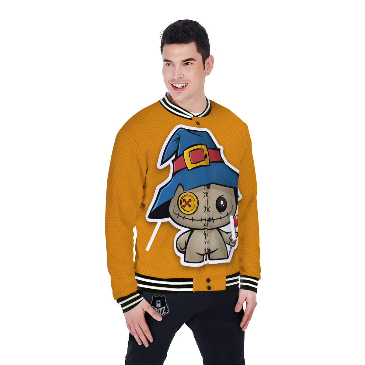 Cartoon Doll Voodoo Print Baseball Jacket-grizzshop