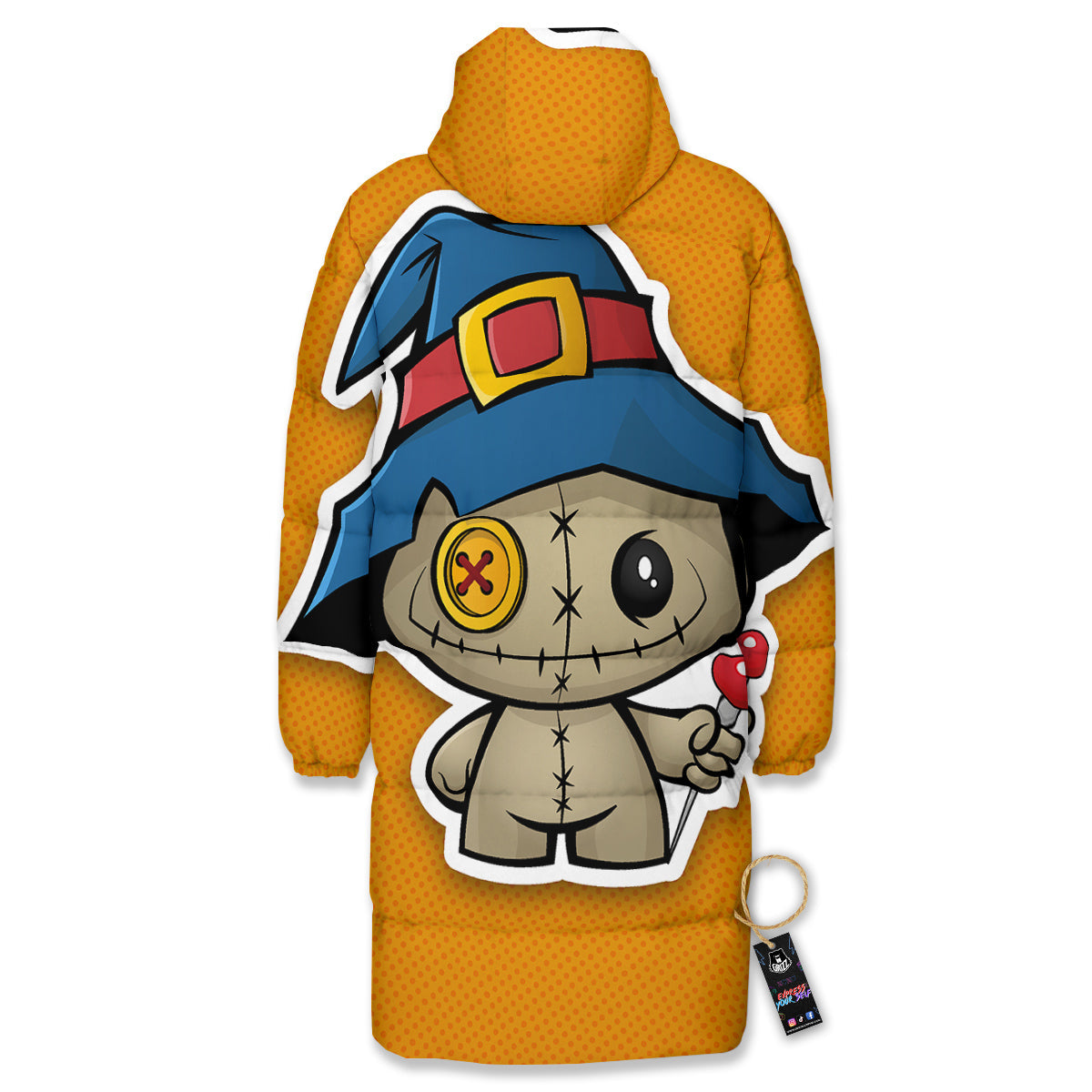Cartoon Doll Voodoo Print Long Down Jacket-grizzshop