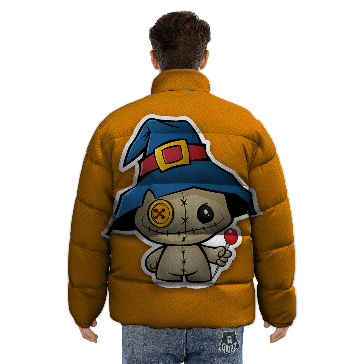 Cartoon Doll Voodoo Print Puffer Jacket-grizzshop