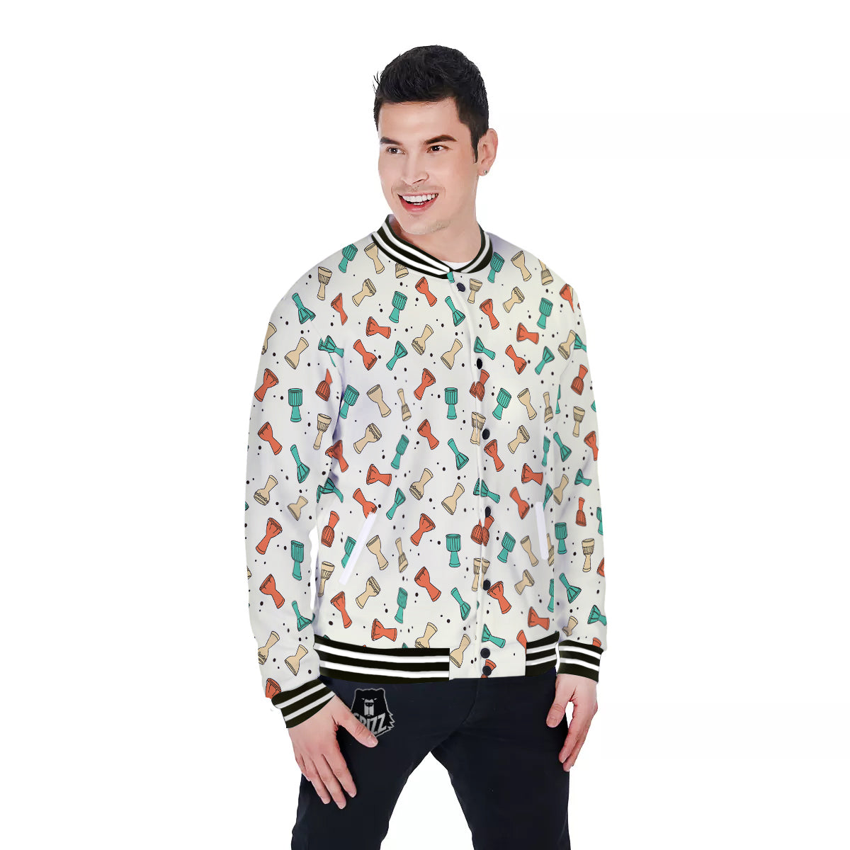 Cartoon Drum Print Pattern Baseball Jacket-grizzshop