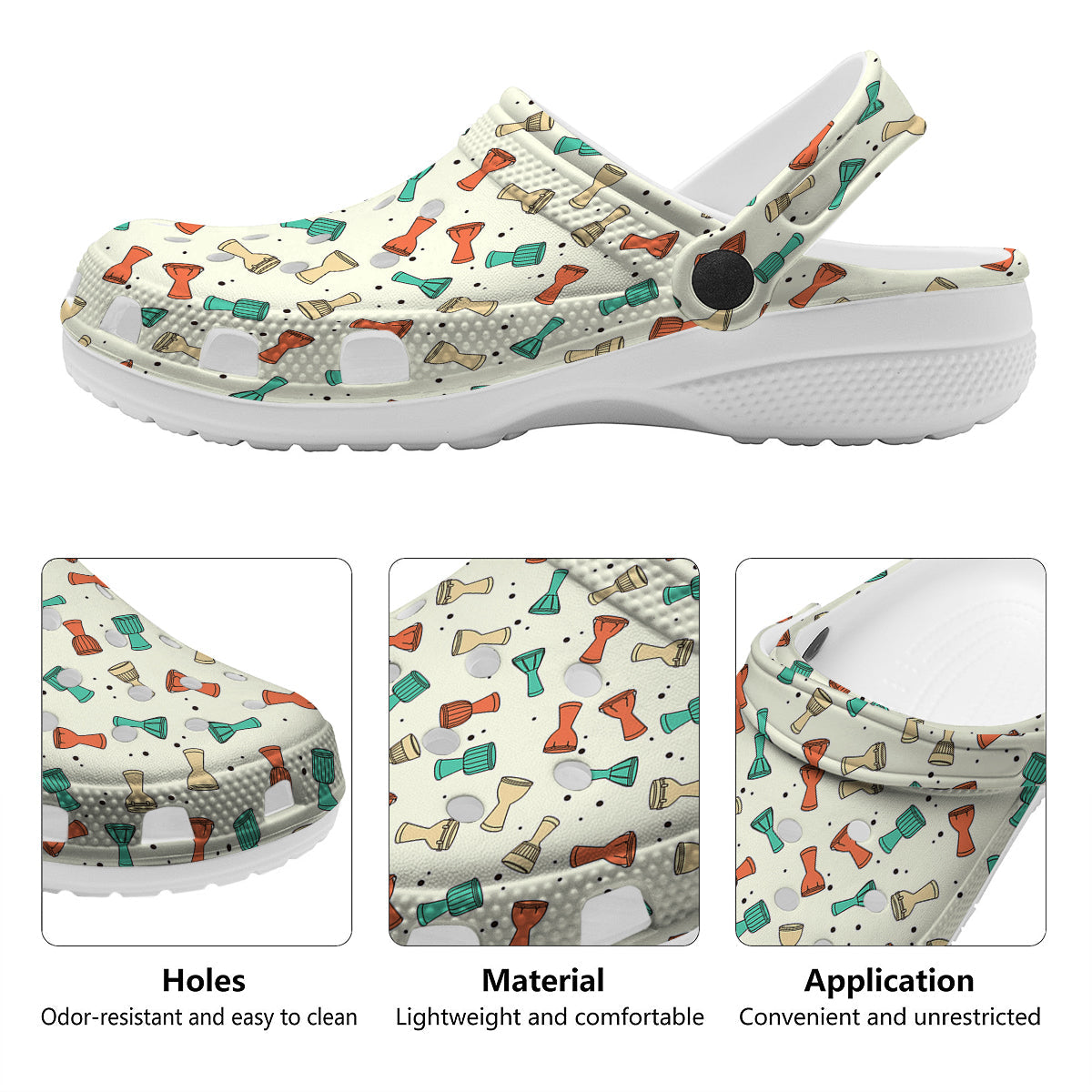 Cartoon Drum Print Pattern Clog-grizzshop