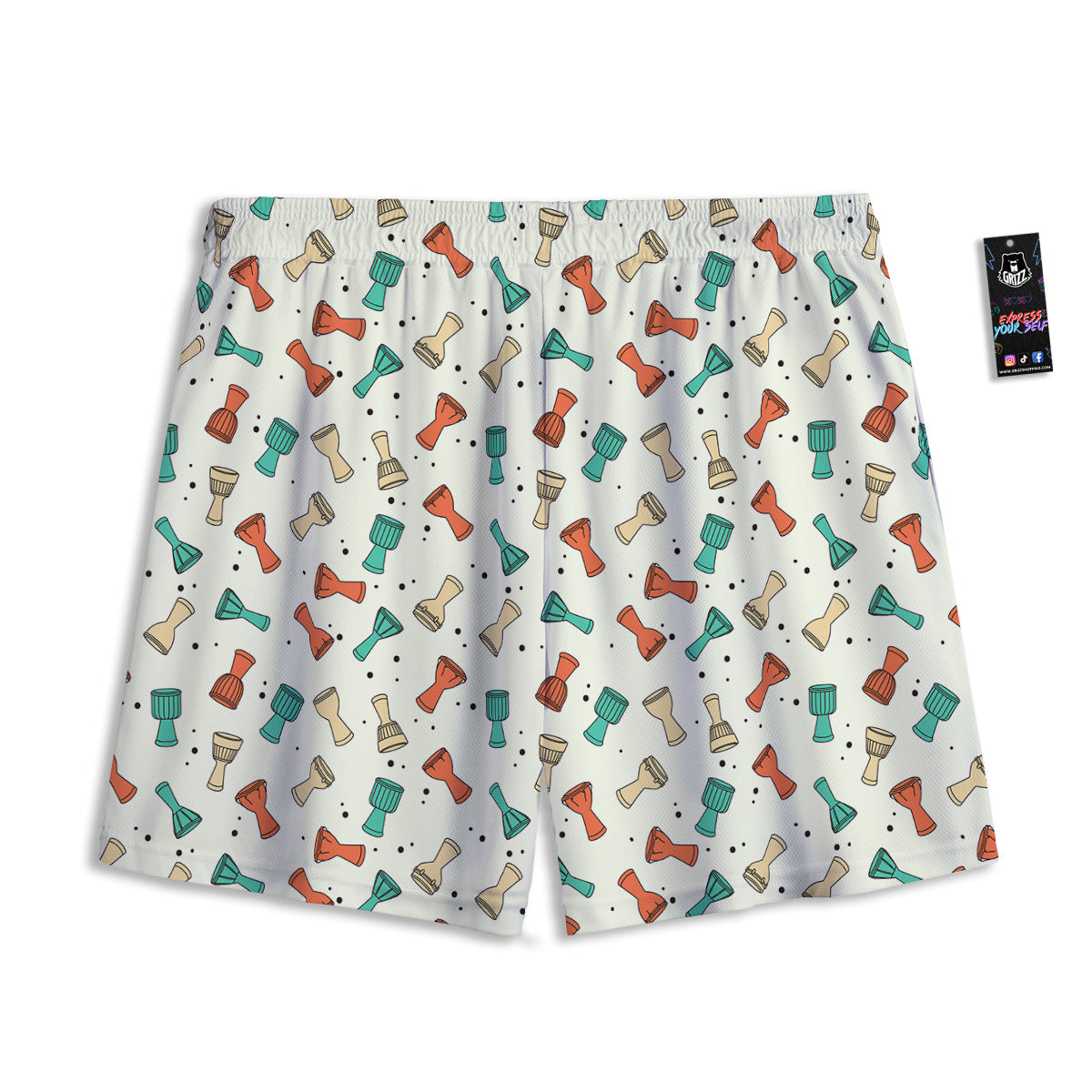 Cartoon Drum Print Pattern Mesh Shorts-grizzshop