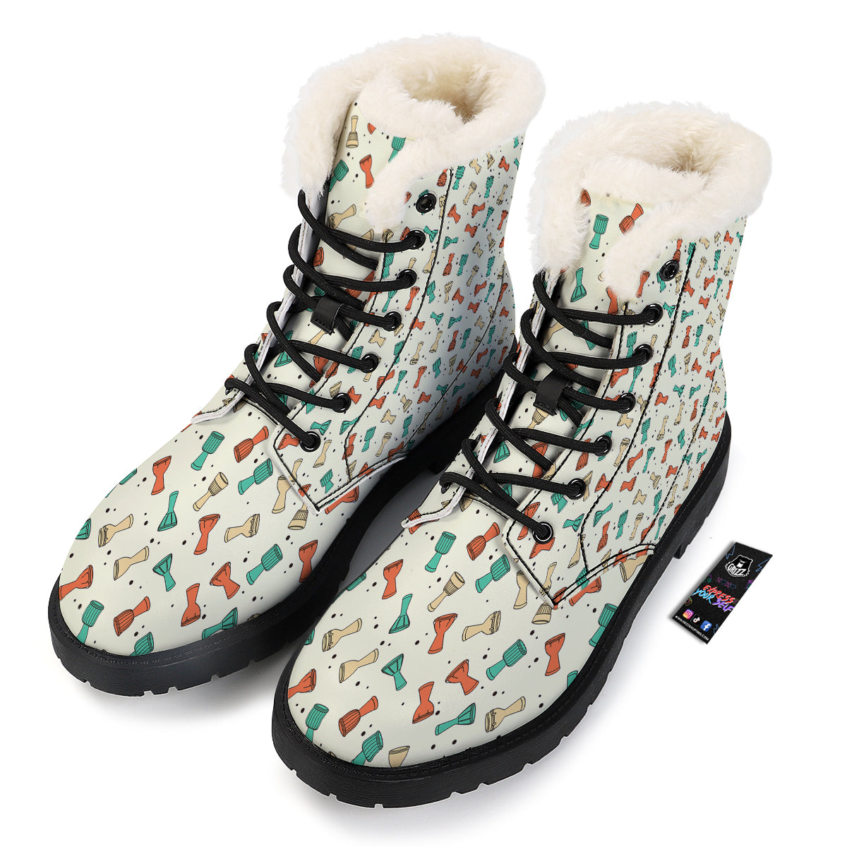 Cartoon Drum Print Pattern Winter Boots-grizzshop