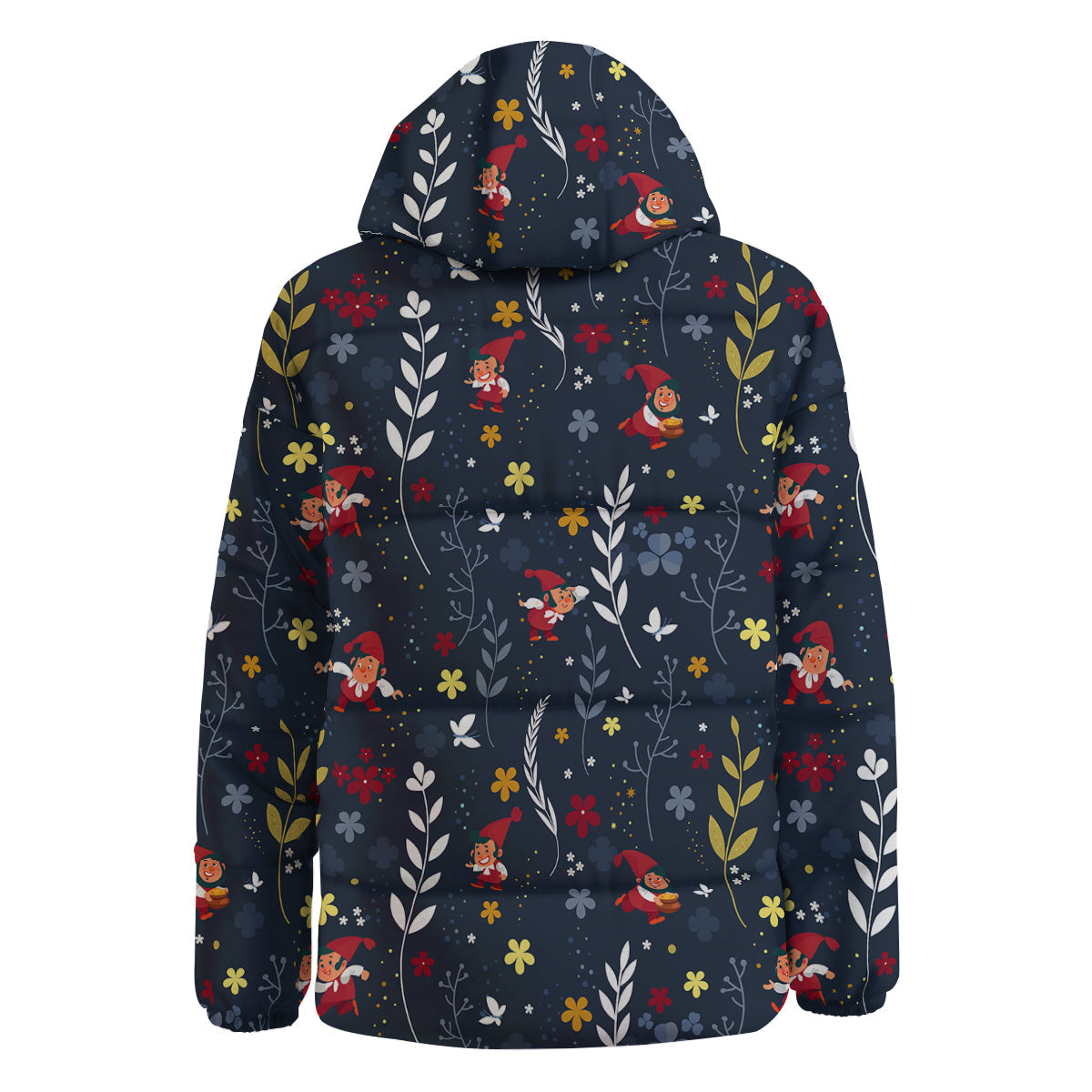 Cartoon Elf And Floral Print Pattern Down Jacket-grizzshop