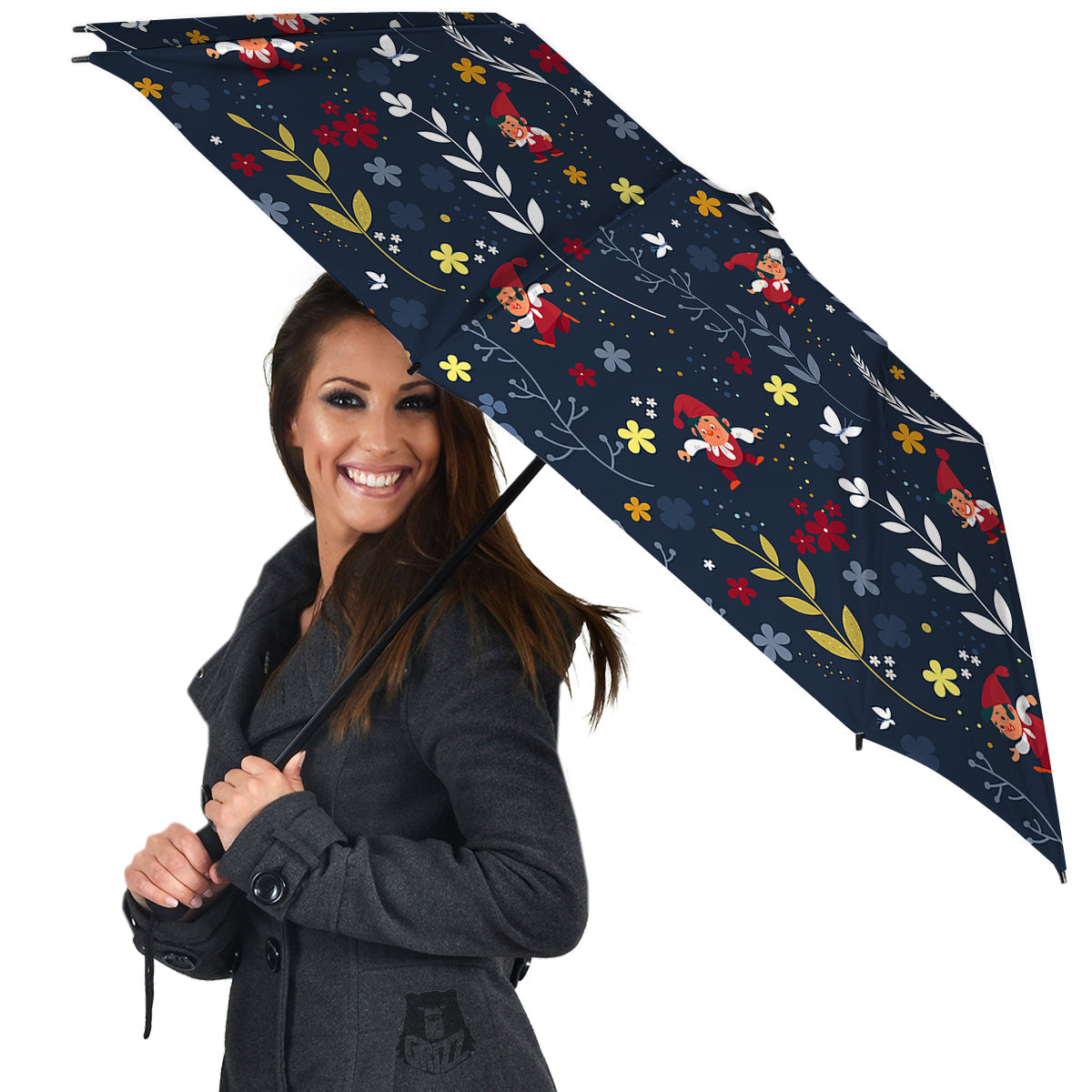 Cartoon Elf And Floral Print Pattern Umbrella-grizzshop
