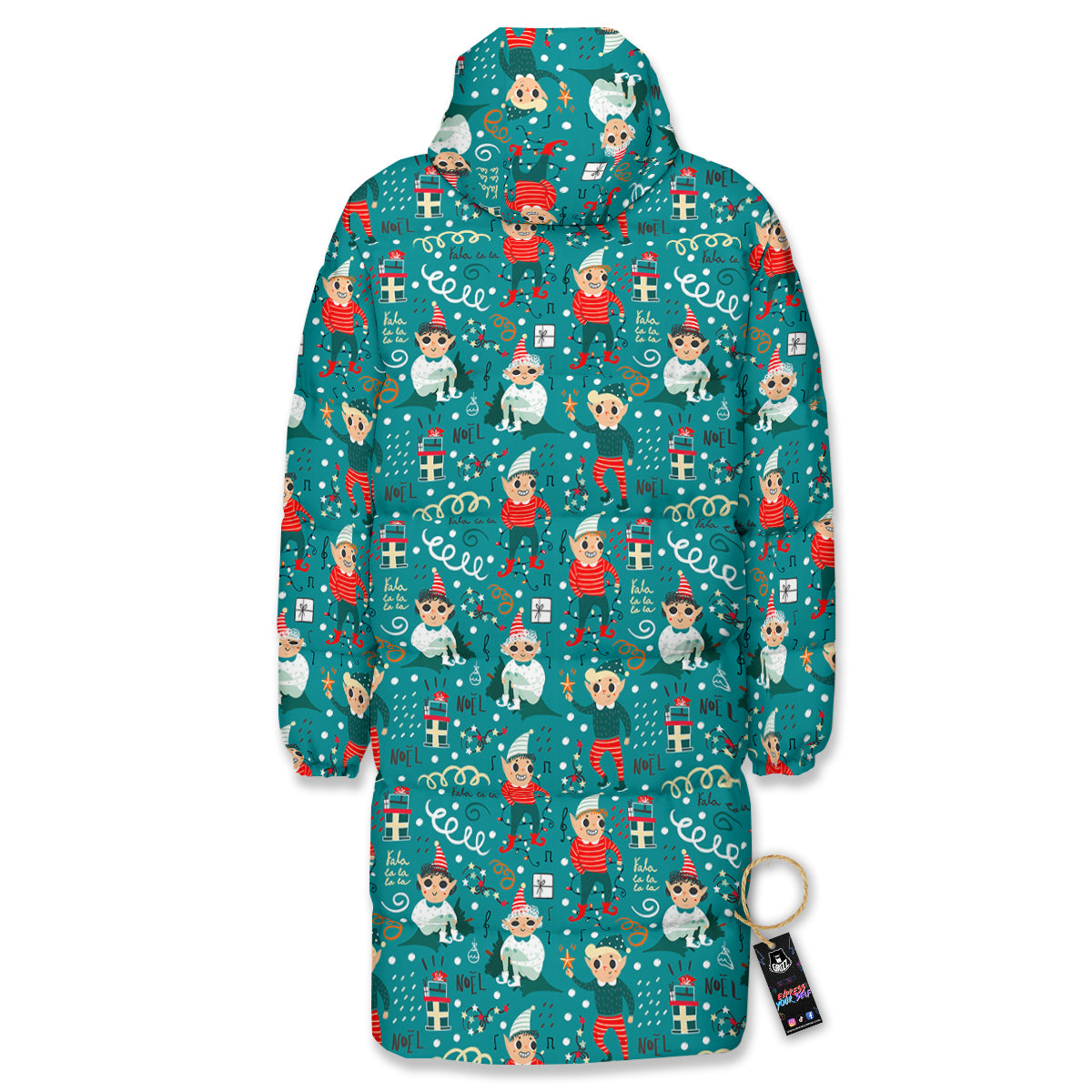 Cartoon Elf Print Pattern Long Down Jacket-grizzshop