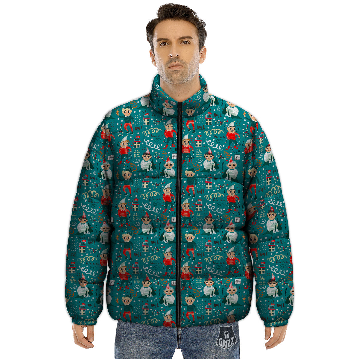Cartoon Elf Print Pattern Puffer Jacket-grizzshop