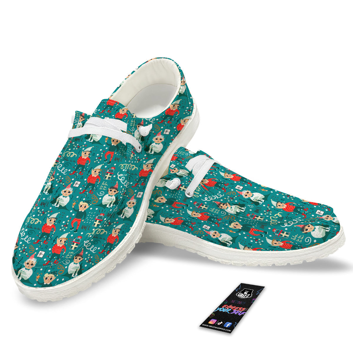 Cartoon Elf Print Pattern White Loafers-grizzshop