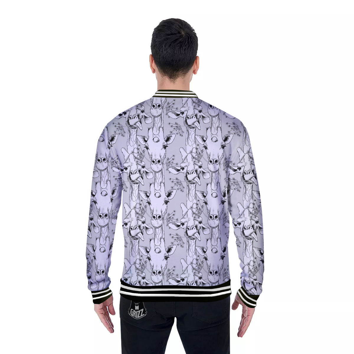Cartoon Giraffe White And Black Print Baseball Jacket-grizzshop