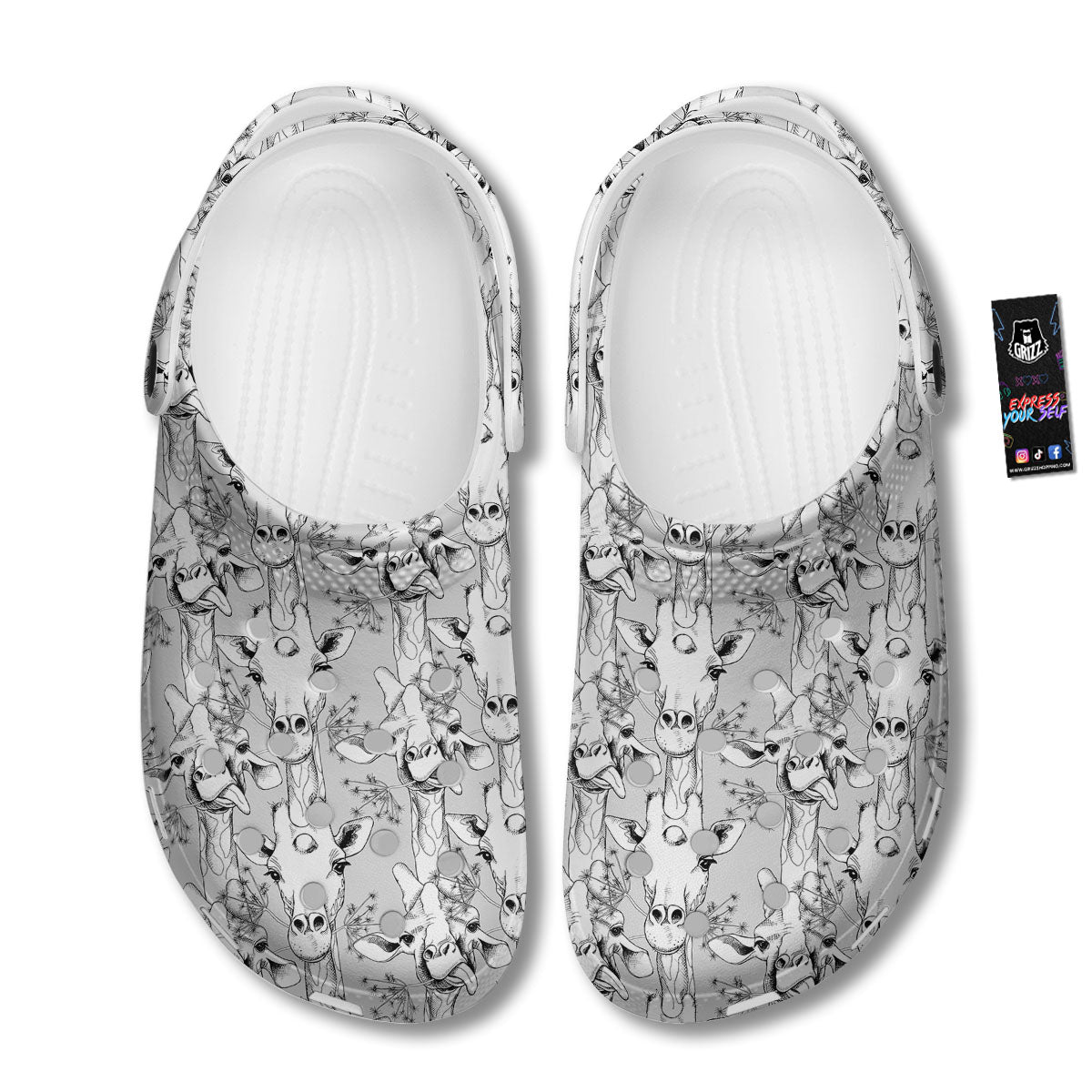 Cartoon Giraffe White And Black Print Clog-grizzshop