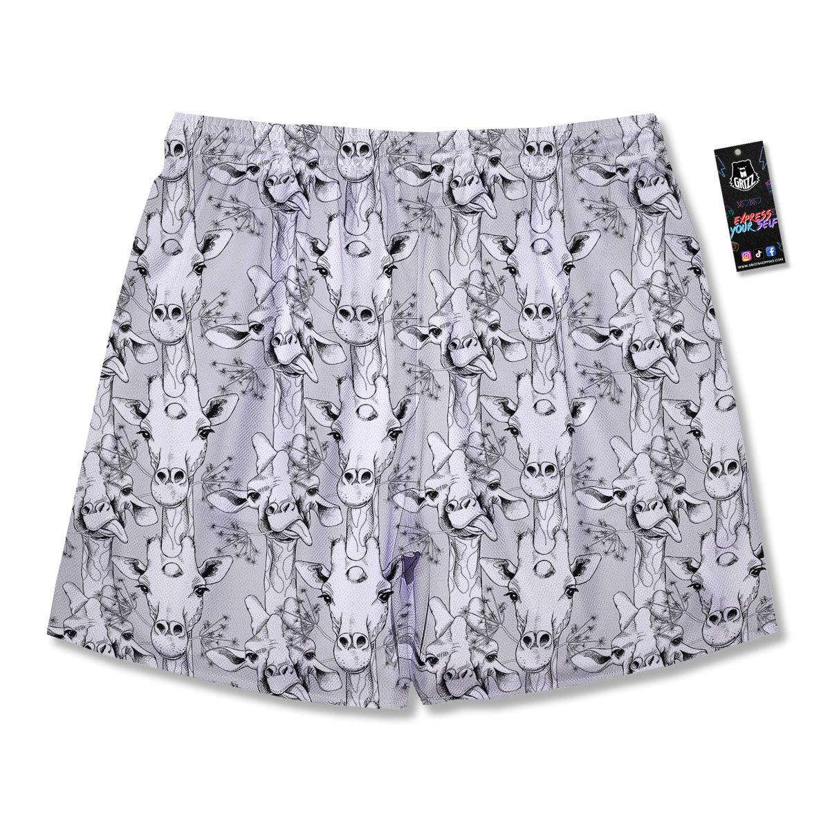 Cartoon Giraffe White And Black Print Men's Running Shorts-grizzshop