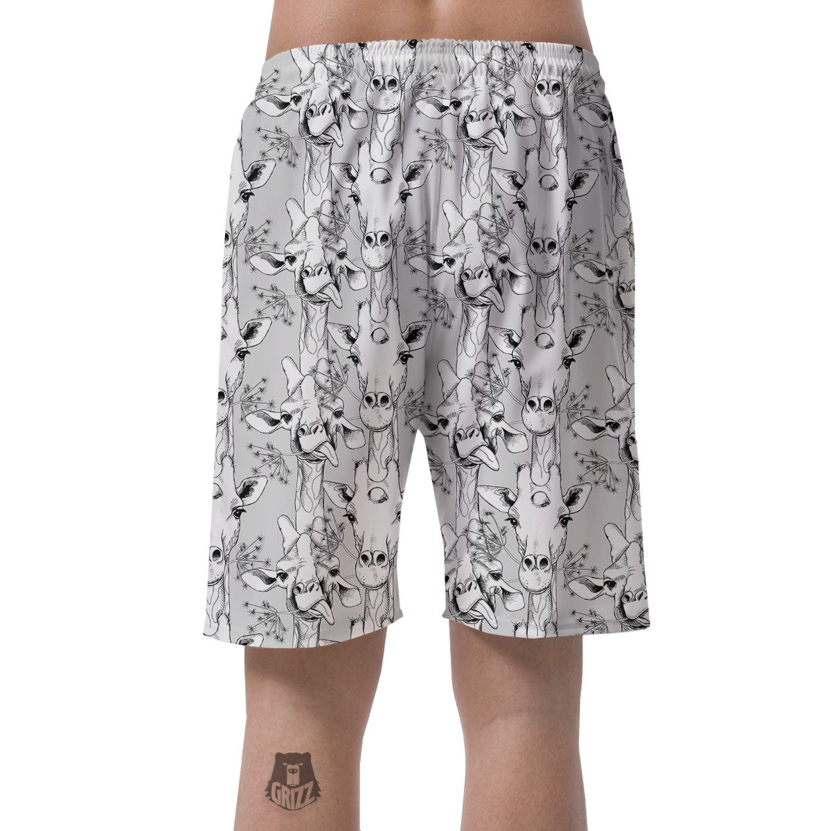 Cartoon Giraffe White And Black Print Men's Shorts-grizzshop