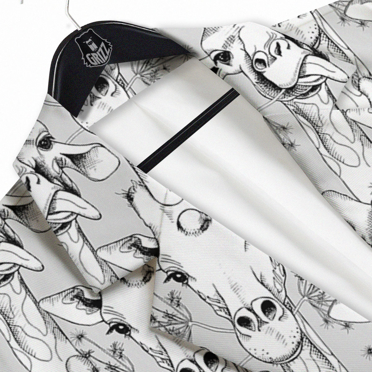 Cartoon Giraffe White And Black Print Men's Sport Coat-grizzshop
