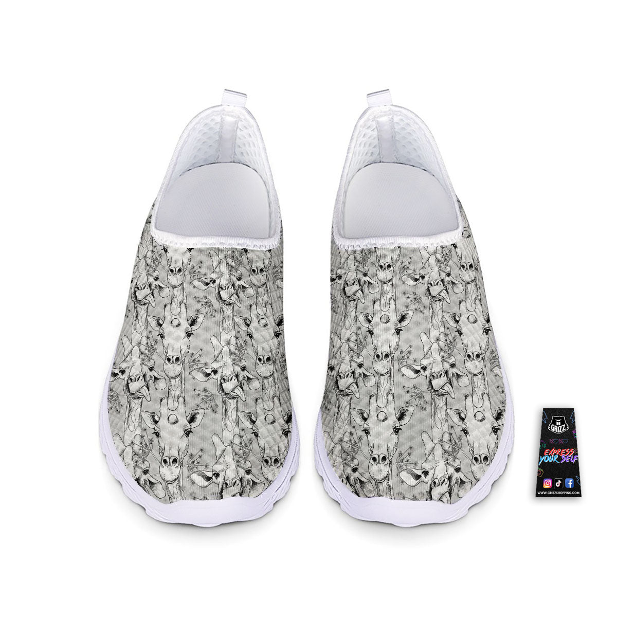 Cartoon Giraffe White And Black Print Nurse Shoes-grizzshop